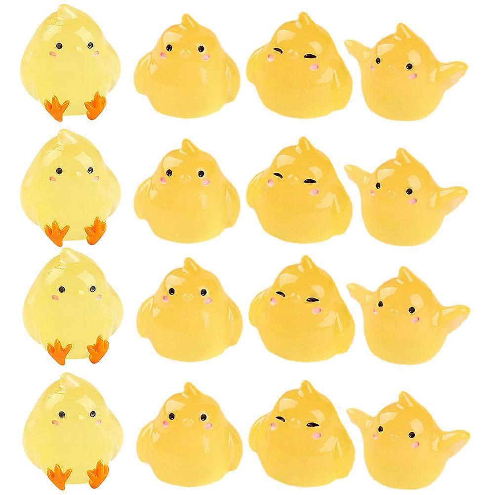 Mini Chicken Model 16Pcs Glow In The Dark Figurines For Home And Bookshelf Decoration Made Of Yellow Resin Materials