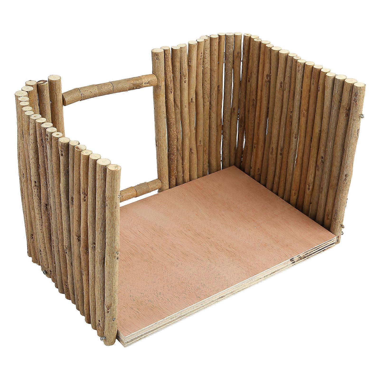 Wooden Small Pet Hideout Breathable Fence Hamster Hideout Hut with Platform for Rabbit Chinchilla Guinea Pig 