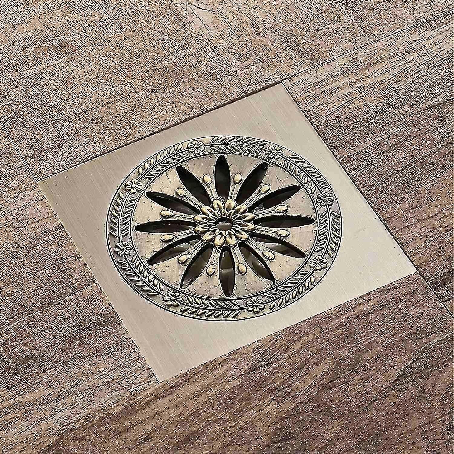 Messing bruseafløb, firkantet gulvafløb Lugt anti-lugt bruser rist til badeværelse Stor kaliber1stk