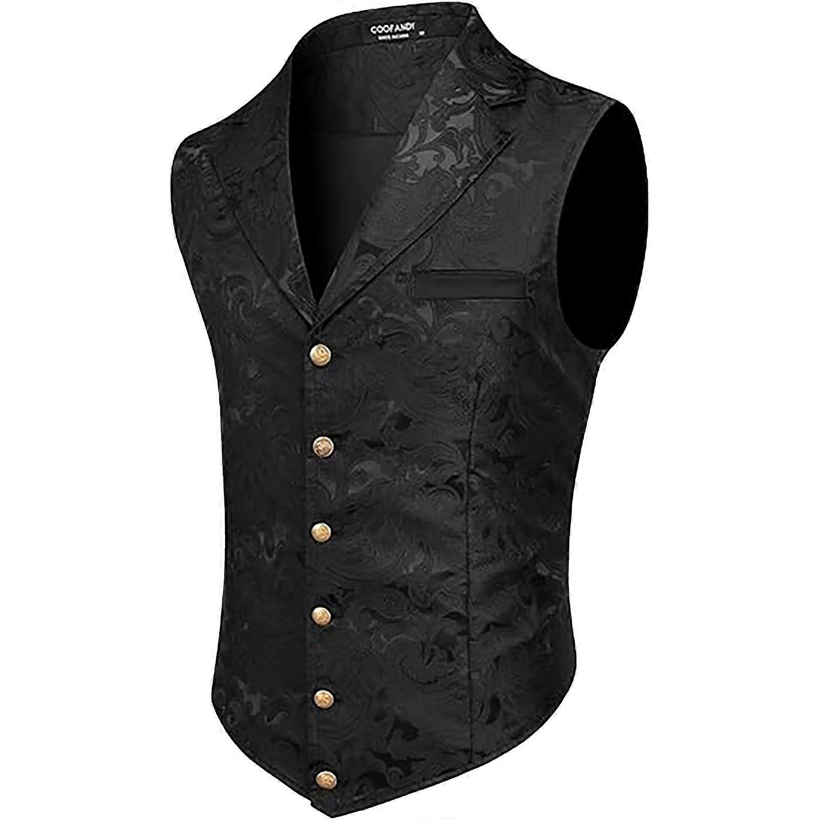 Suit Vest for Men Black Slim Fit Lapel Tuxedo Vest XL P Medieval Elegant Costume Business Jacquard Oktoberfest