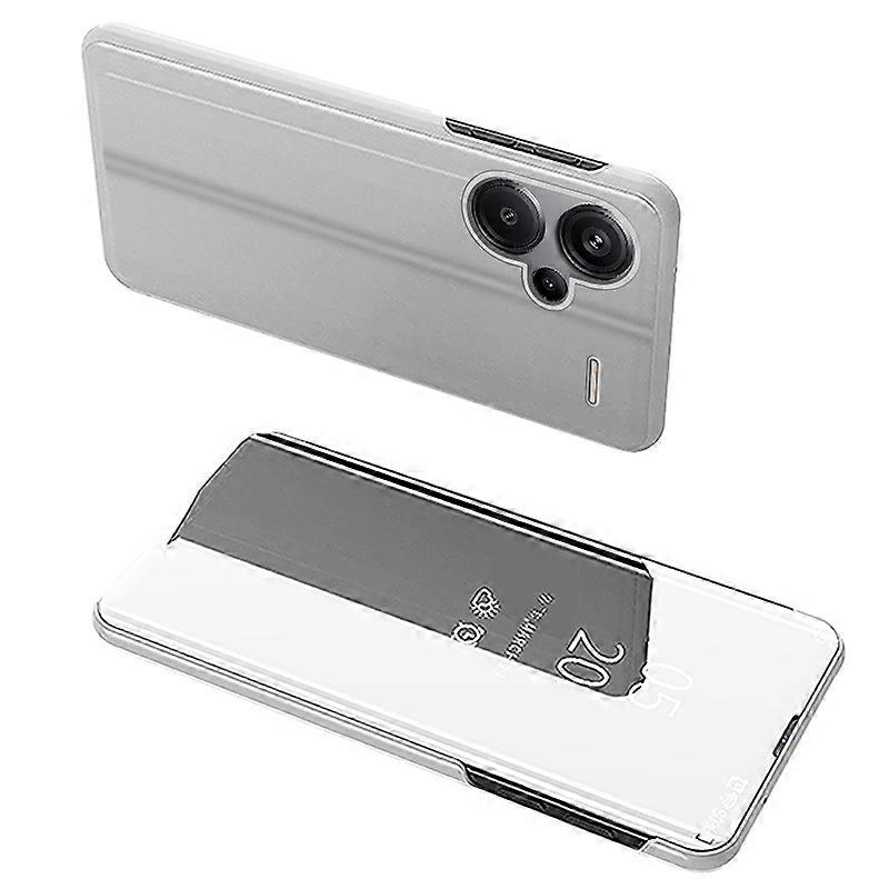For Xiaomi Redmi Note 13 Pro+ 5G Case View Window PU Leather+PC Electroplating Phone Cover - Silver