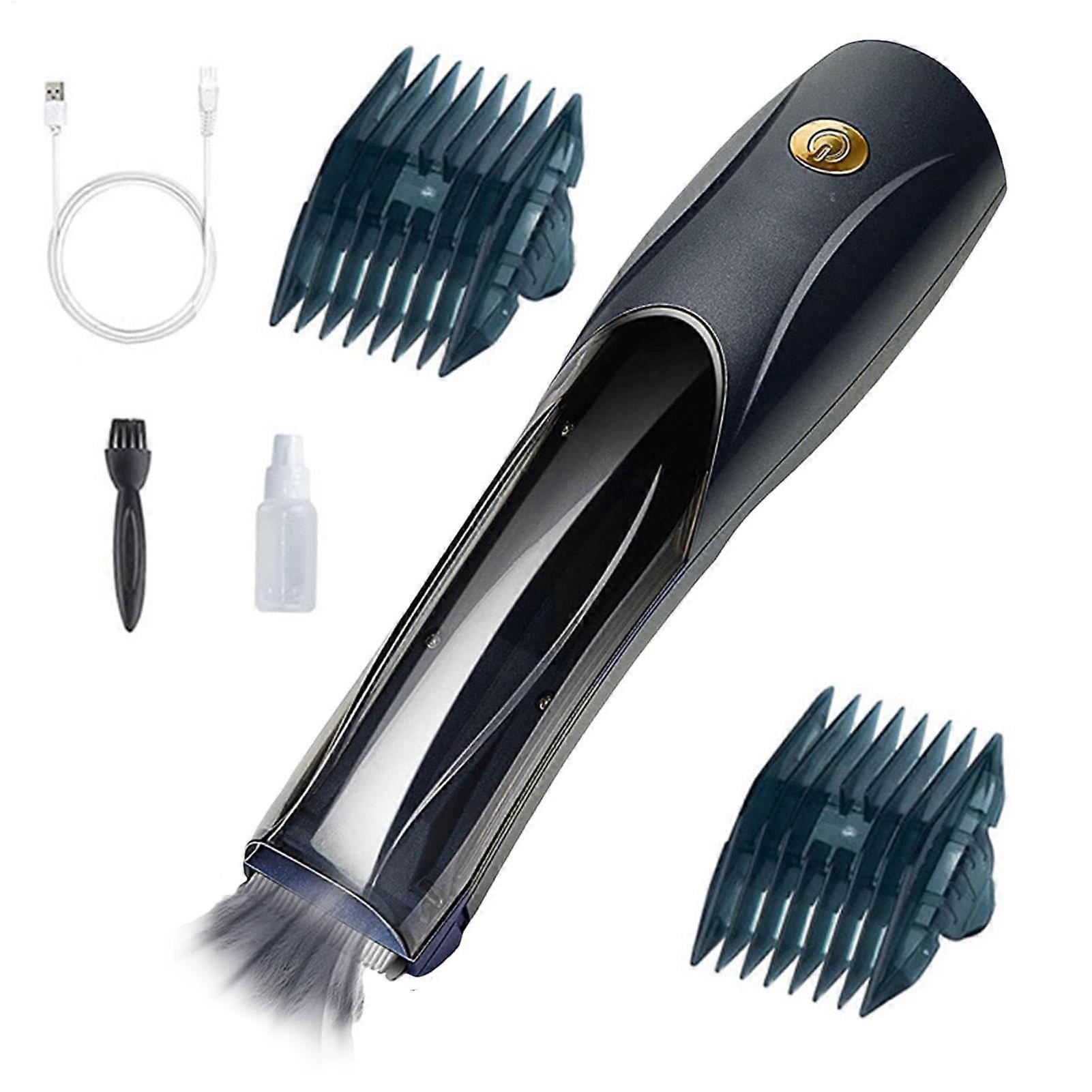 Quiet Dogs Grooming Kit - Cordless Cat Hair Trimmer with Suction, 3 Speed Levels, Ceramic Blades, 2 Guide Combs, Black
