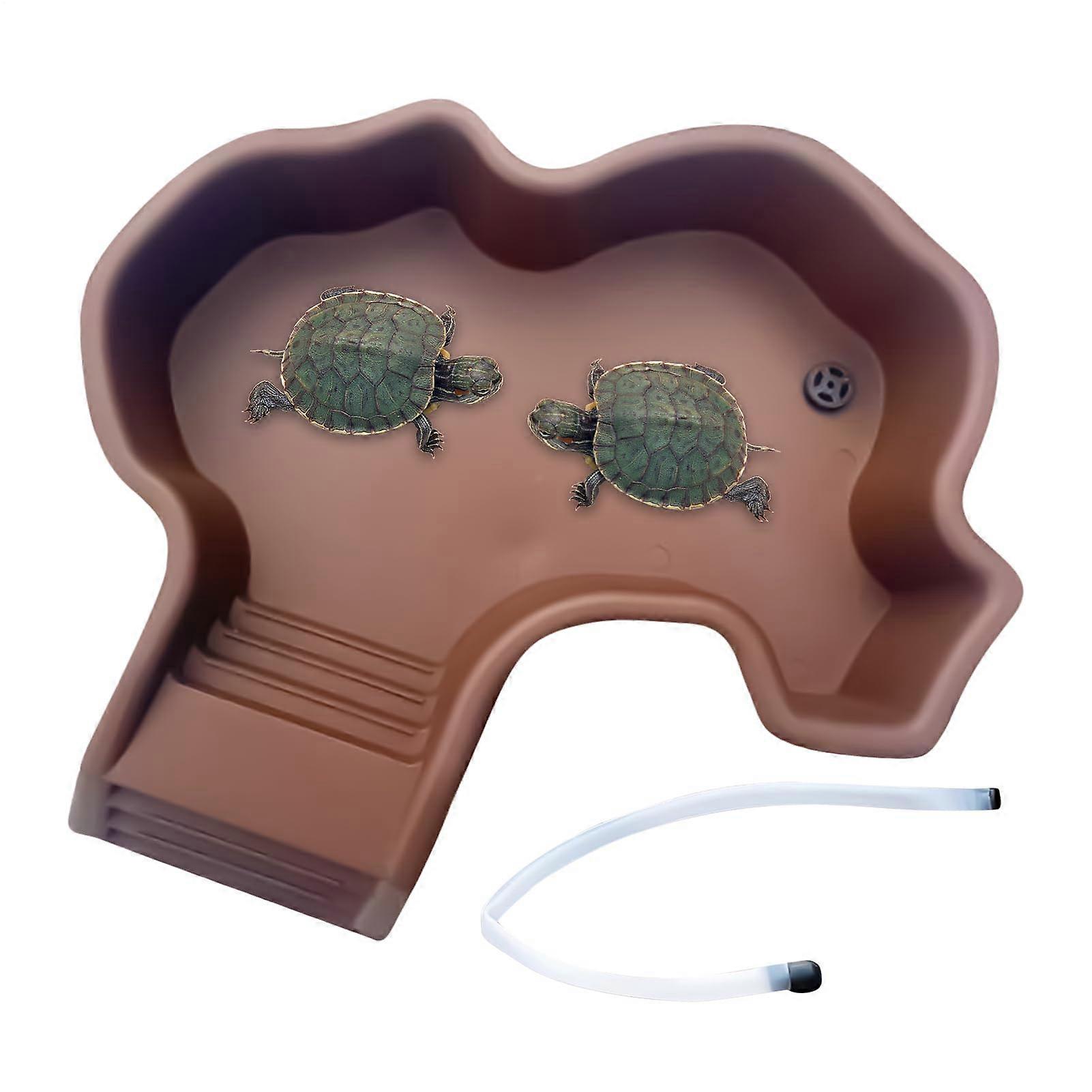 Tortoise Bathing Pool with Ramp, EasyClean Soaking Tub, Aquarium Feeder