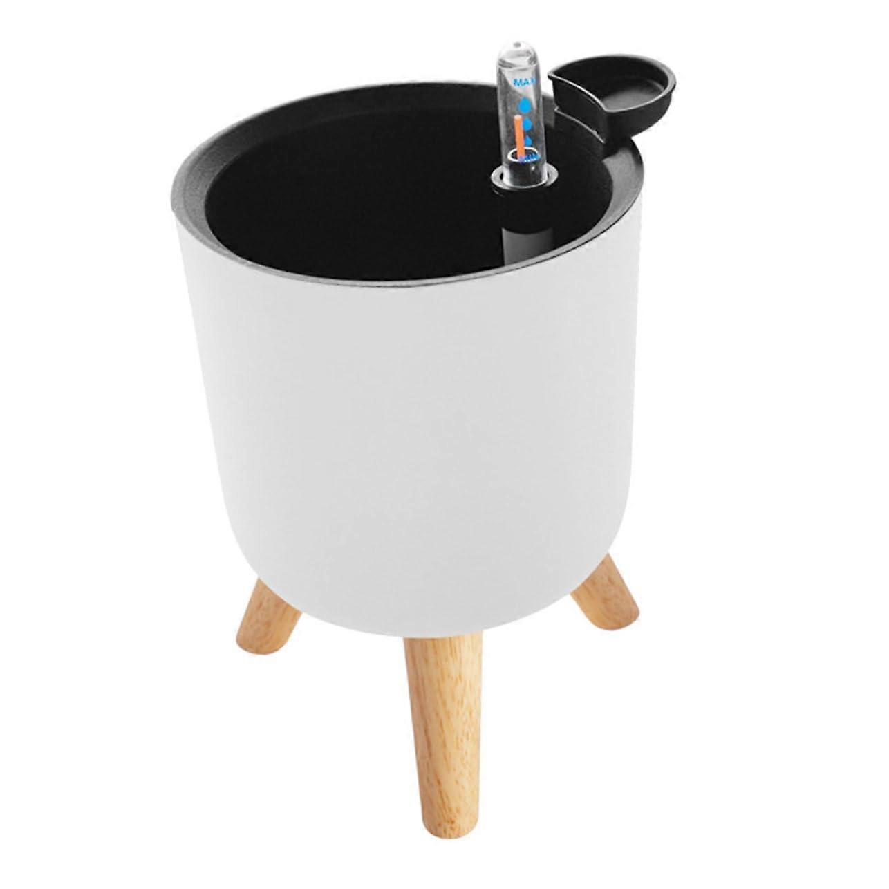 Self Watering Plastic Planter with Tripod Stand White Indoor Plant Pot