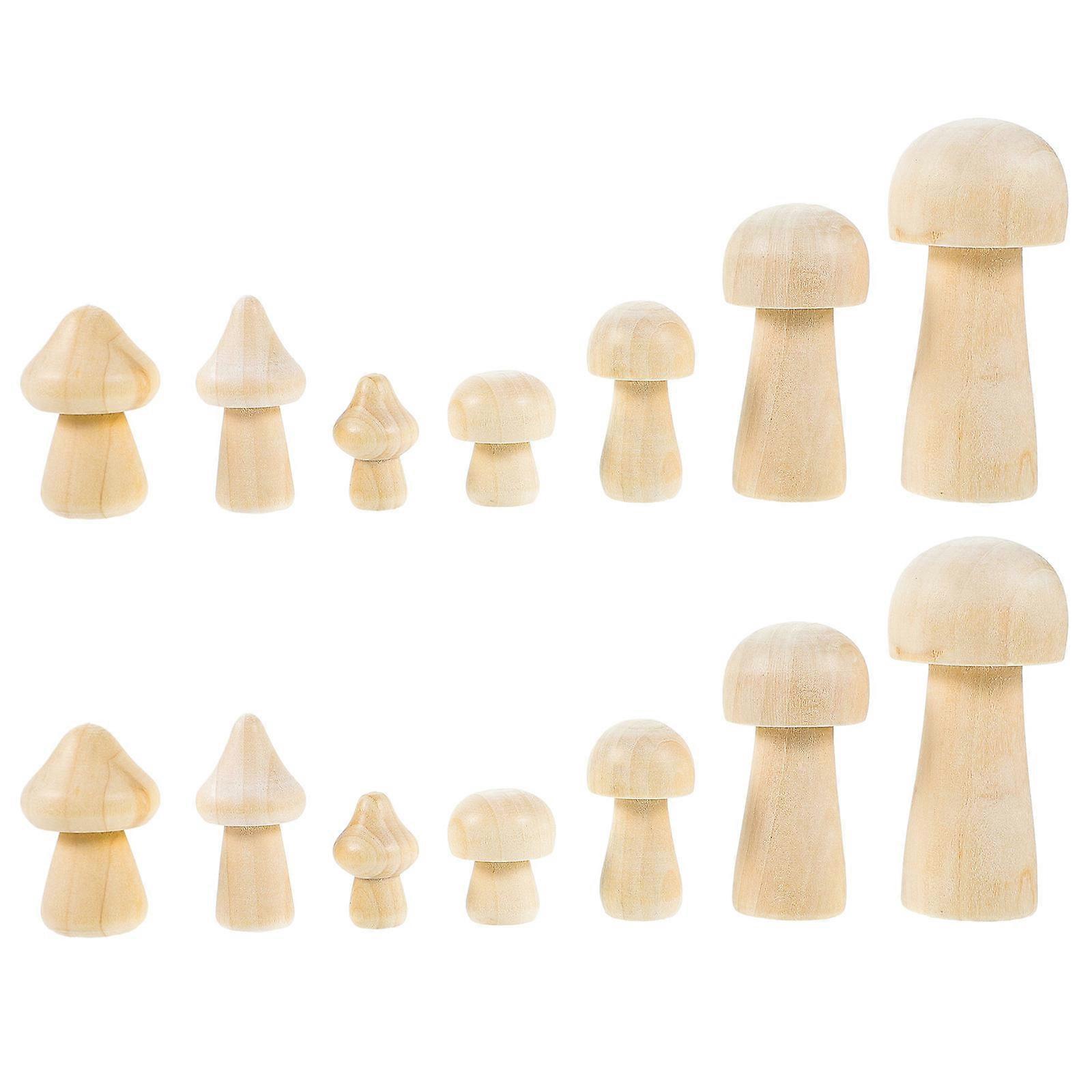 Mushroom Toy Figurines Wooden Crafts Diy Crafts Dining Table Decoration Khaki Color 1Set