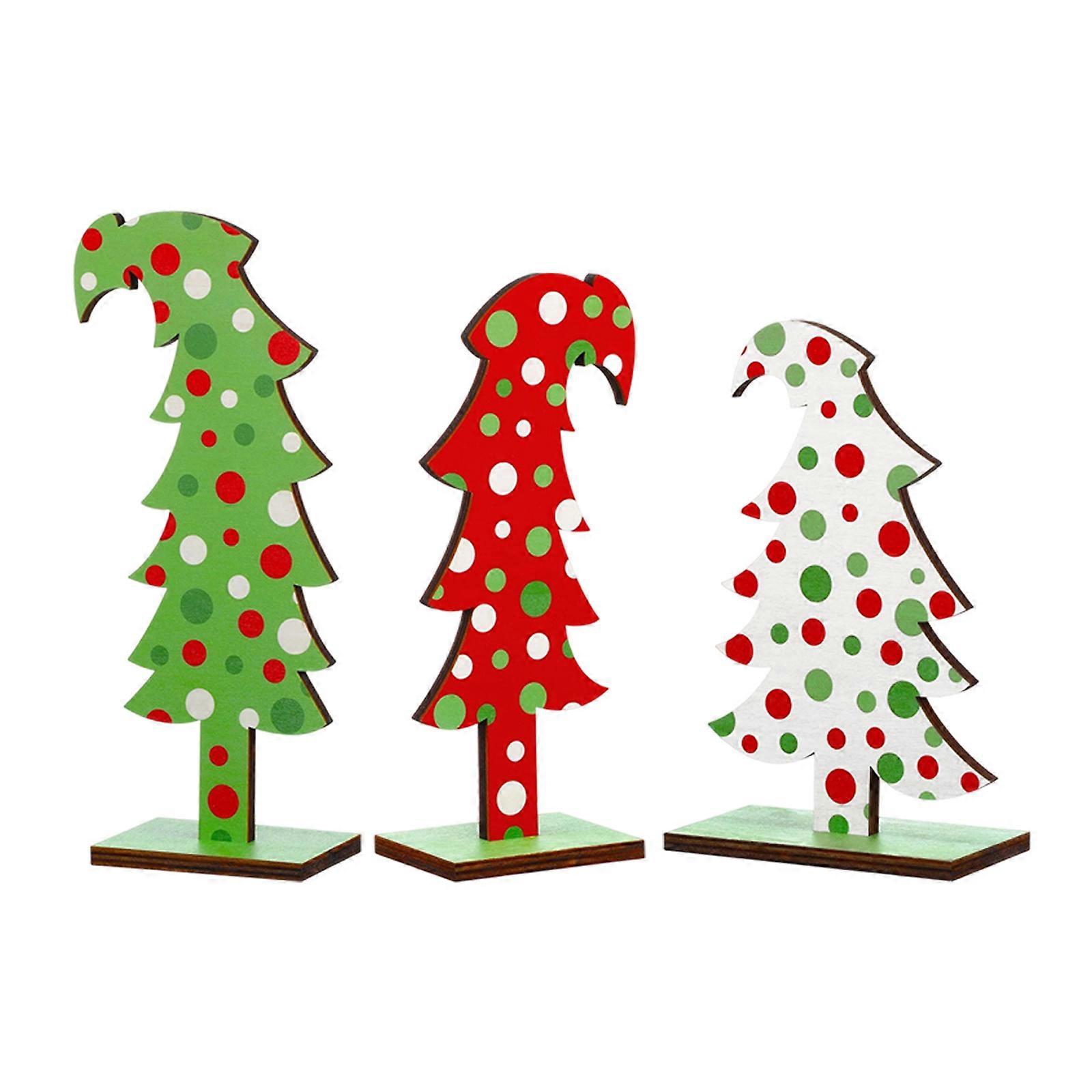 3 Pcs Christmas Tree Decorations Wood False Tree Tabletop Ornaments Party Supplies for Holiday Multicolor