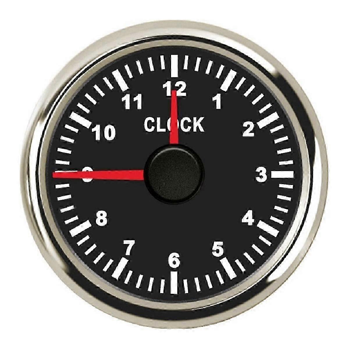 0-12 Hours Meters 2 Inch 52mm Clock Gauges with Red Backlight Instrument Show Clock Meters for Car Boat Yacht RV 9-32V B