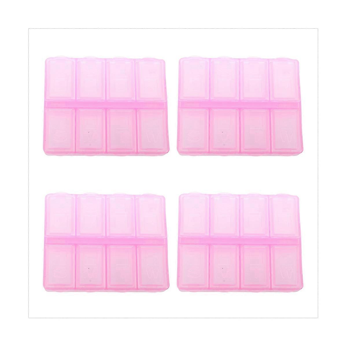 4X Plastic Rectangle 8 Compartments Medicine Pill Box Pink