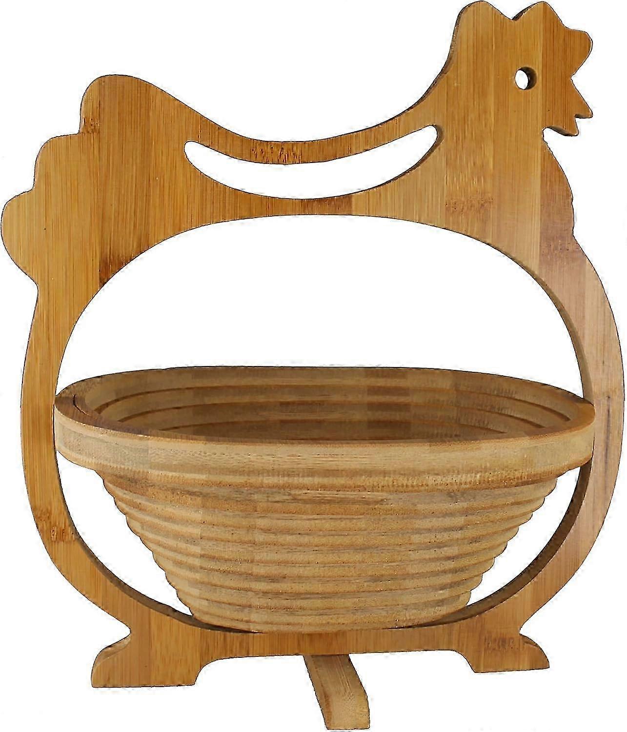 GMMH Faltkorb Bambus Obstkorb Dekoschale Obstschale Holz faltbar (Design Huhn)--style153