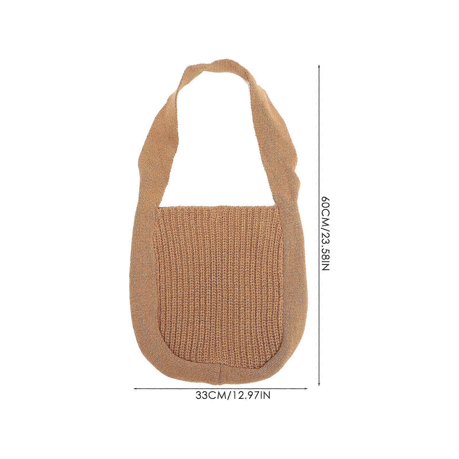 Multipurpose Knitting Tote Bag Rectangular Shape Travel Use For Women Khaki 1Pack