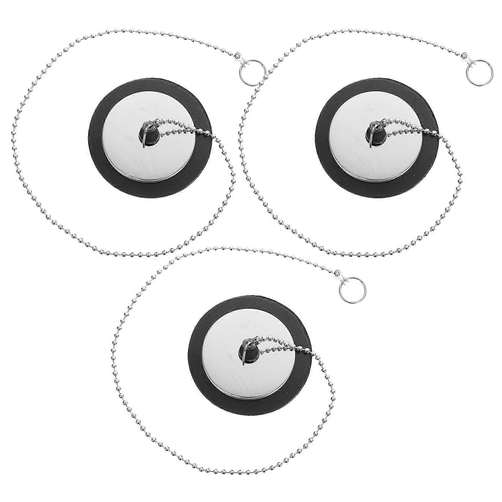 Raindrops 3PCS Tub Stoppers for Bathroom and Kitchen with Rubber Plug Beaded Chain and Pull Ring