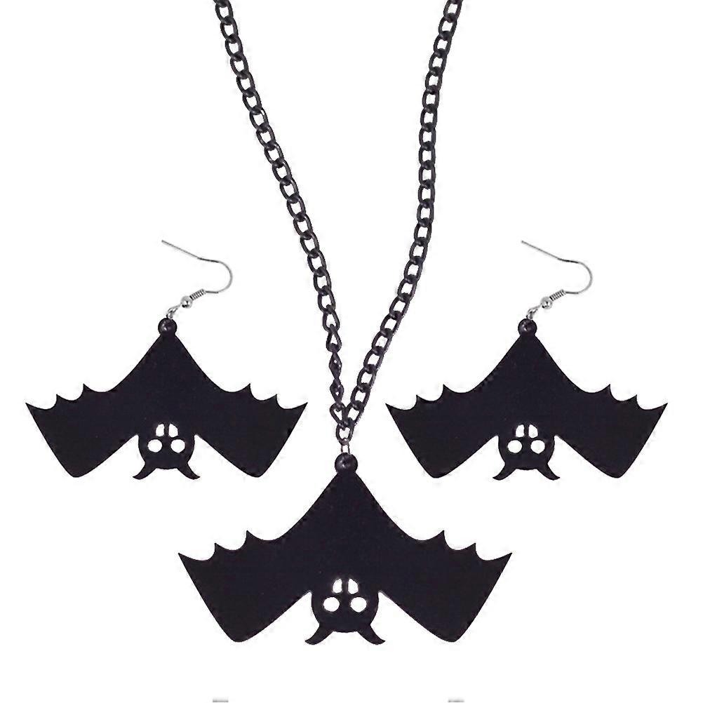 Halloween Necklace Set Black Creepy Bat Pendant Charm For Occasions 1 Set