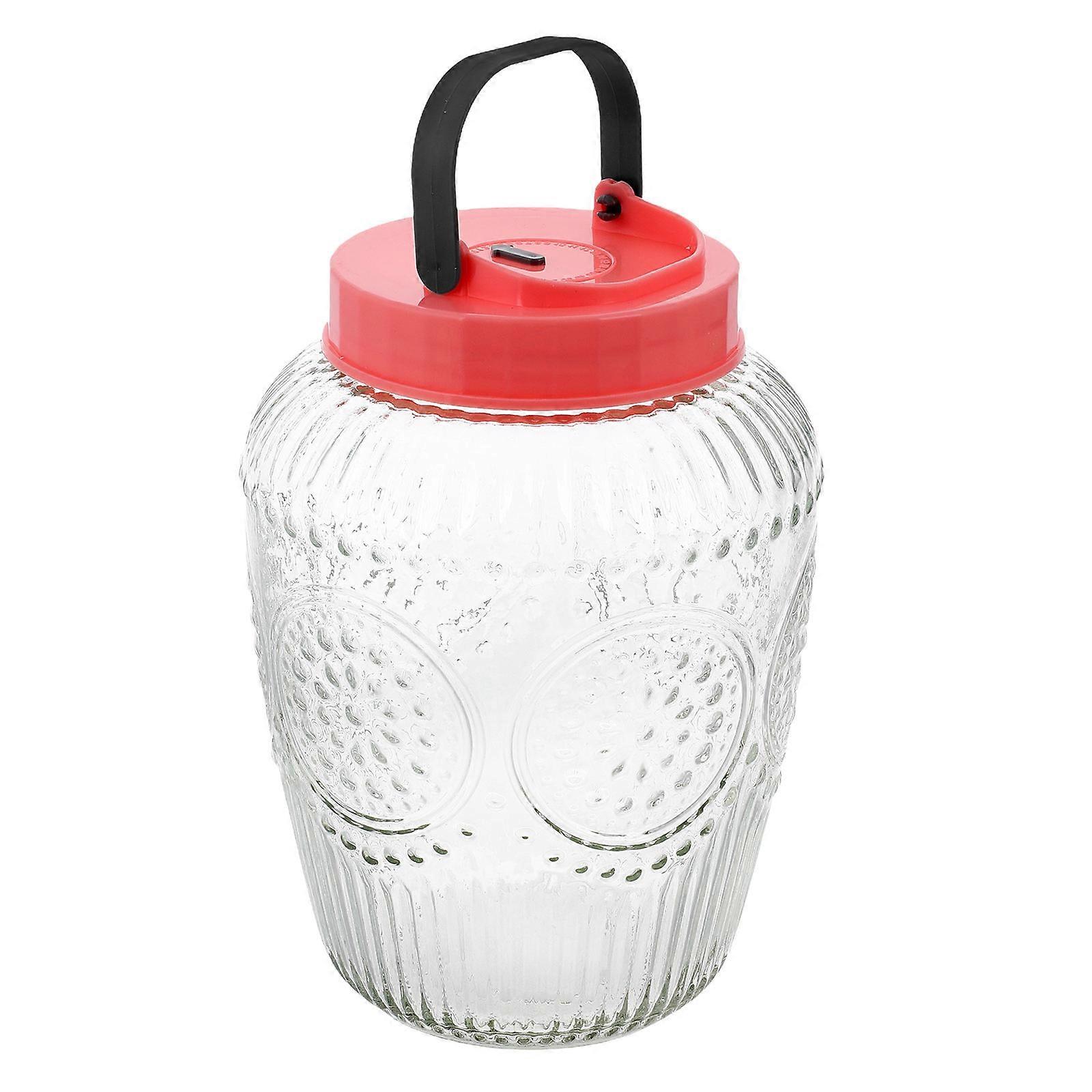 Pink Glass Storage Jar with Airtight Lid for Kitchen Use High Transparency and Portable Handle 3.5L