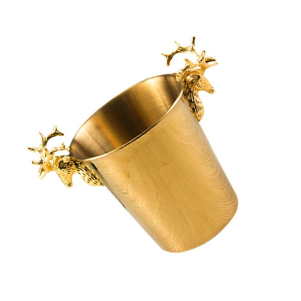 Ice Serving Bucket Deer Head Design Stainless Steel Golden Color 14x16.8cm For Bar And Cafe 1Set