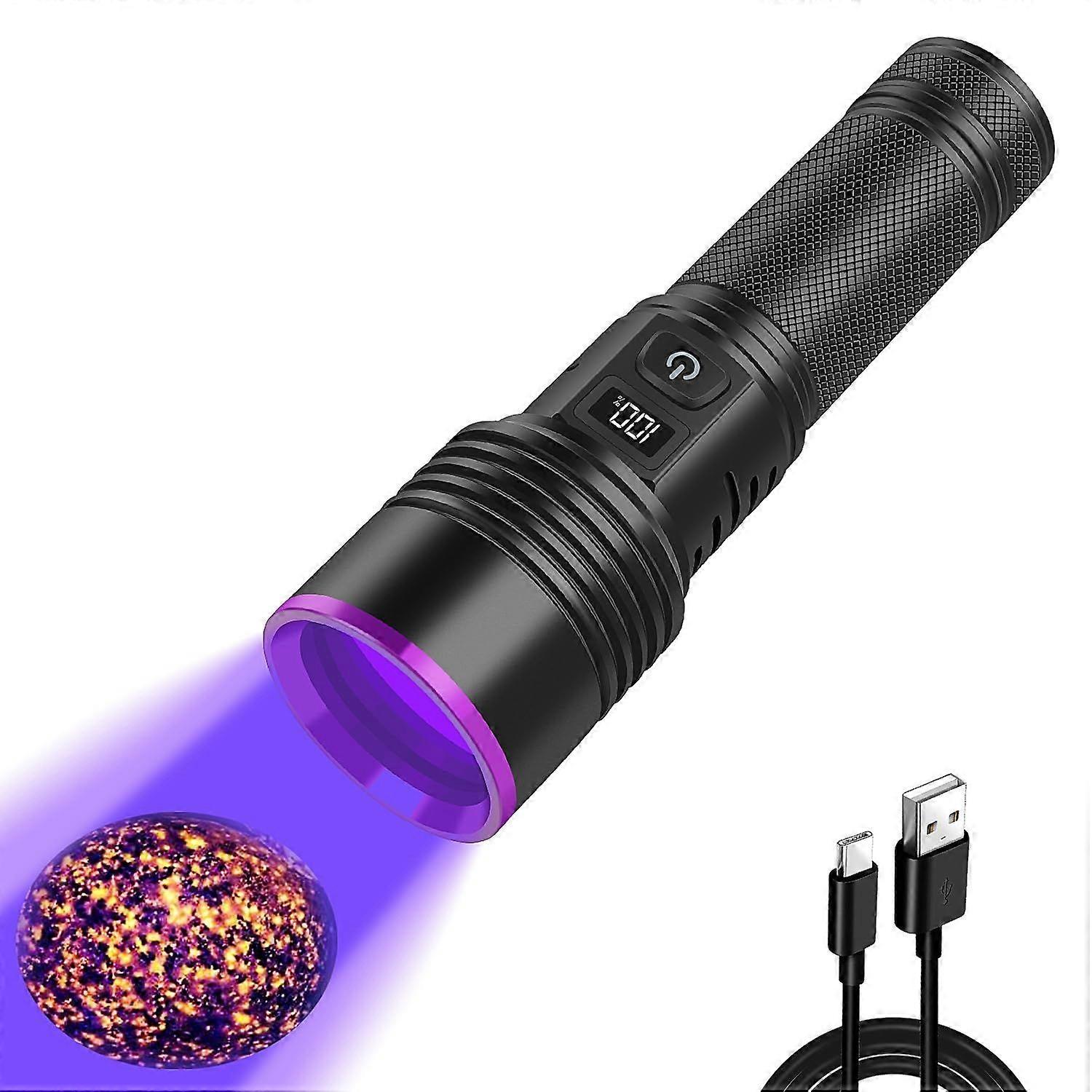 UV Flashlight 365nm Black Light, Rechargeable Blacklight Flashlights with LCD Display, Powerful Ultraviolet Lights for Pet Urine Detection, Scorpions,