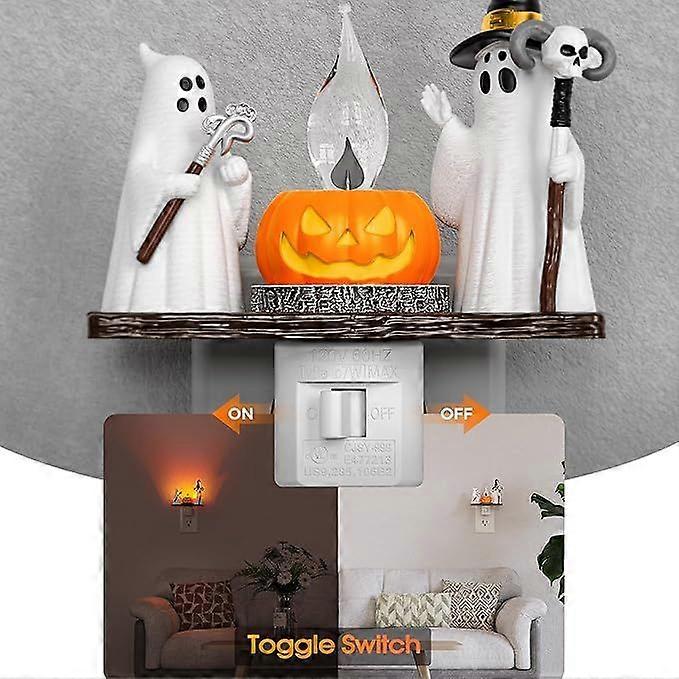 Halloween Night Light, Ghost Campfire Flickering Night Lights Plug into Wall, Cute Night Light for Kids, Plug in Ghost Nightlight with 360 Rotatable f