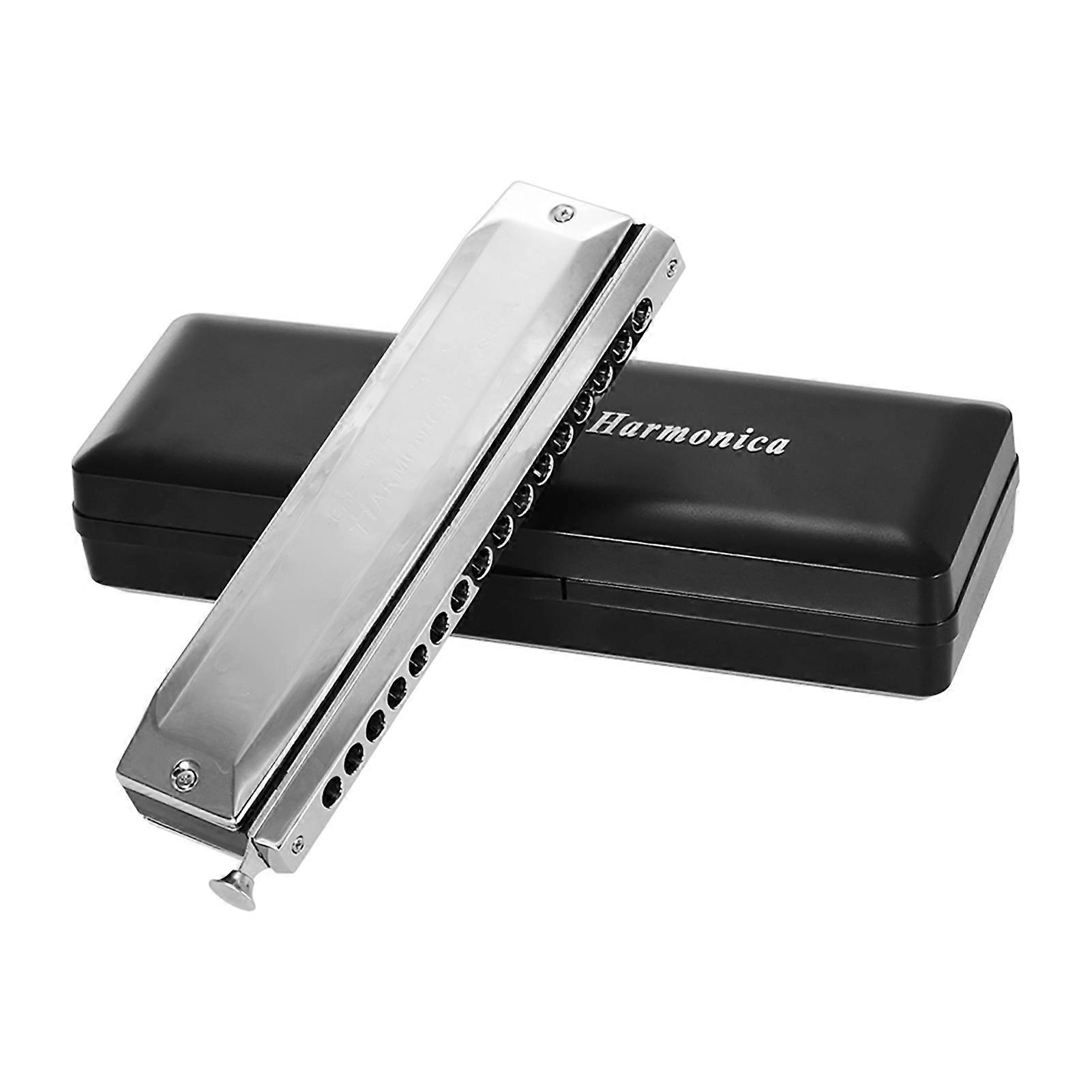 SW-1664 16-Hole Chromatic Harmonica C Key 64 Tones Silver 18x4.5x3cm