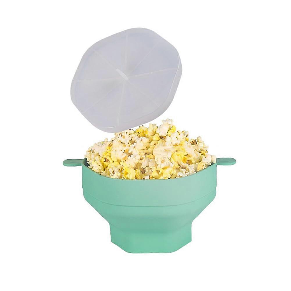 Silicone Microwave Popcorn Bowl Foldable With Lid Microwave Safe Cyan Color Popcorn Maker For Home Kitchen