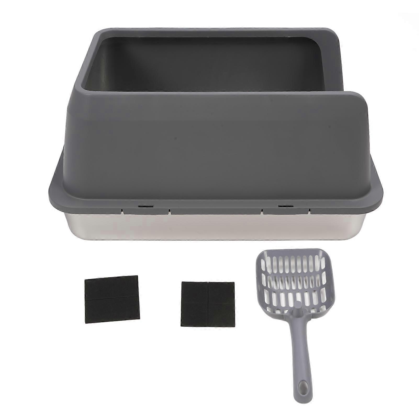 Extra Large Stainless Steel Cat Litter Box with High Sides Removable Design Anti Splashing Dark Grey for Large Cats