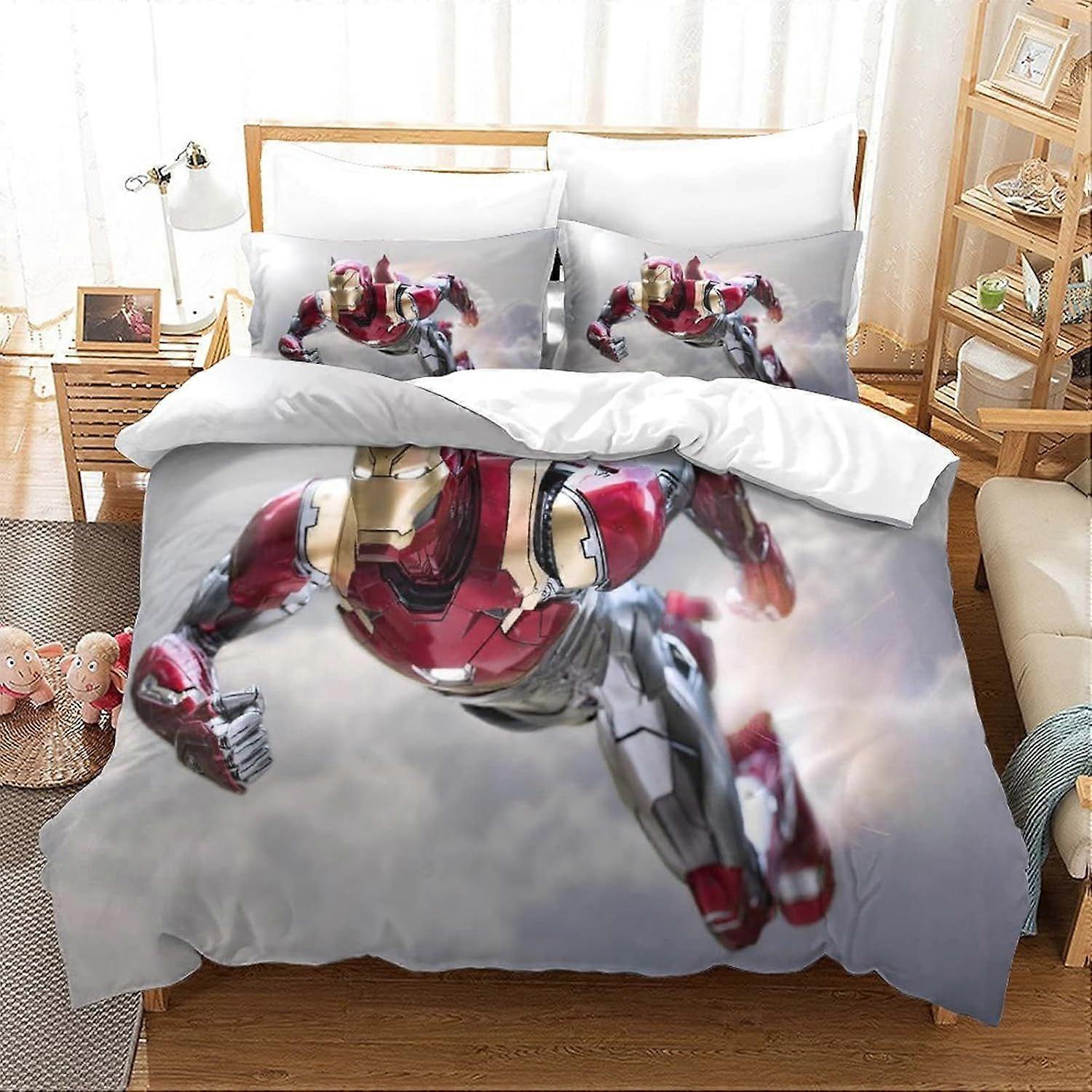 Bedding Sets Single Size Bedding Iron Man Printed Duvet Cover Soft Hypoallergenic Microfiber Quilt Cover with Pillowcase with Zipeer Closure for in Ki