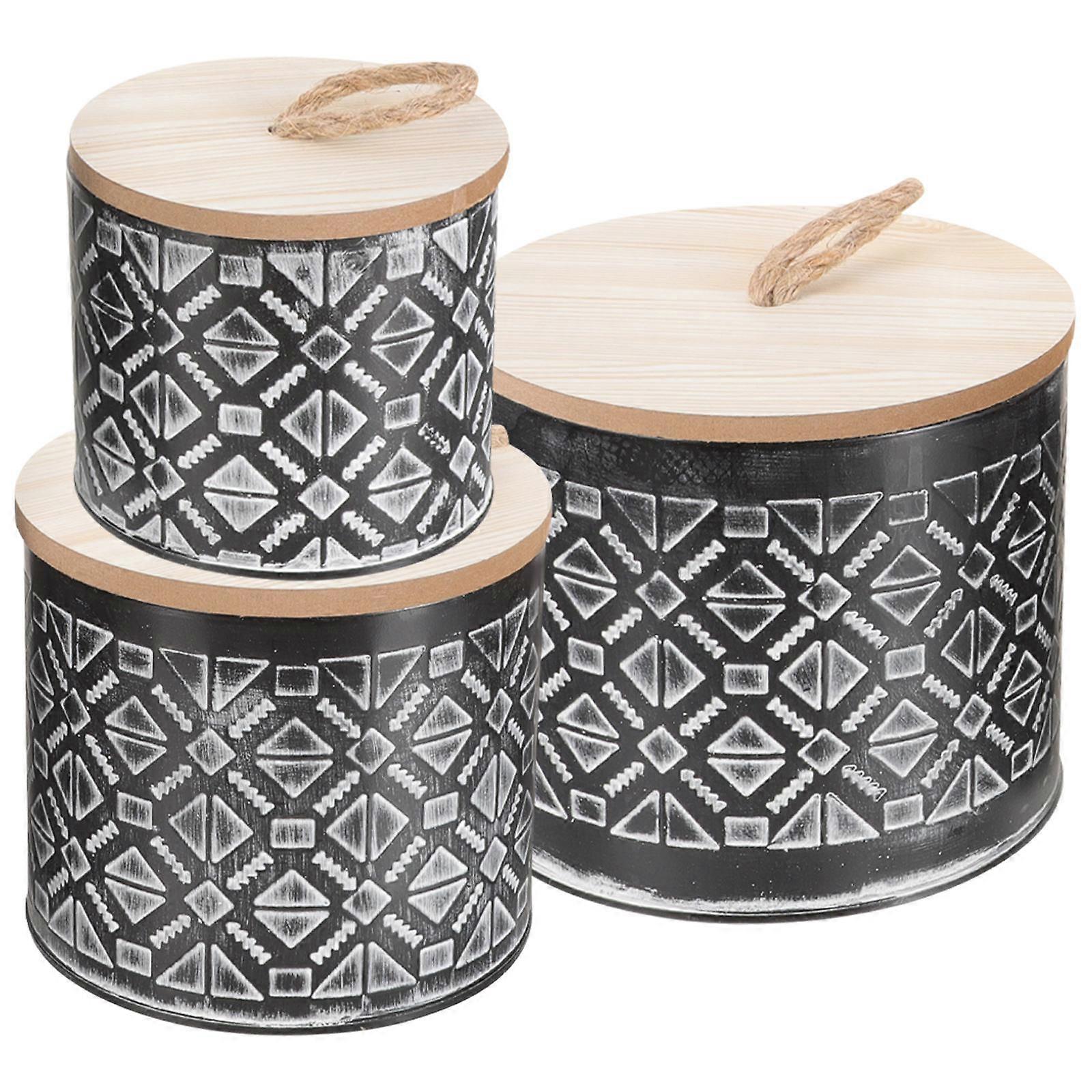 Metal Flowerpot European Style Metal Round Storage Bucket for Storage Use 3Pcs