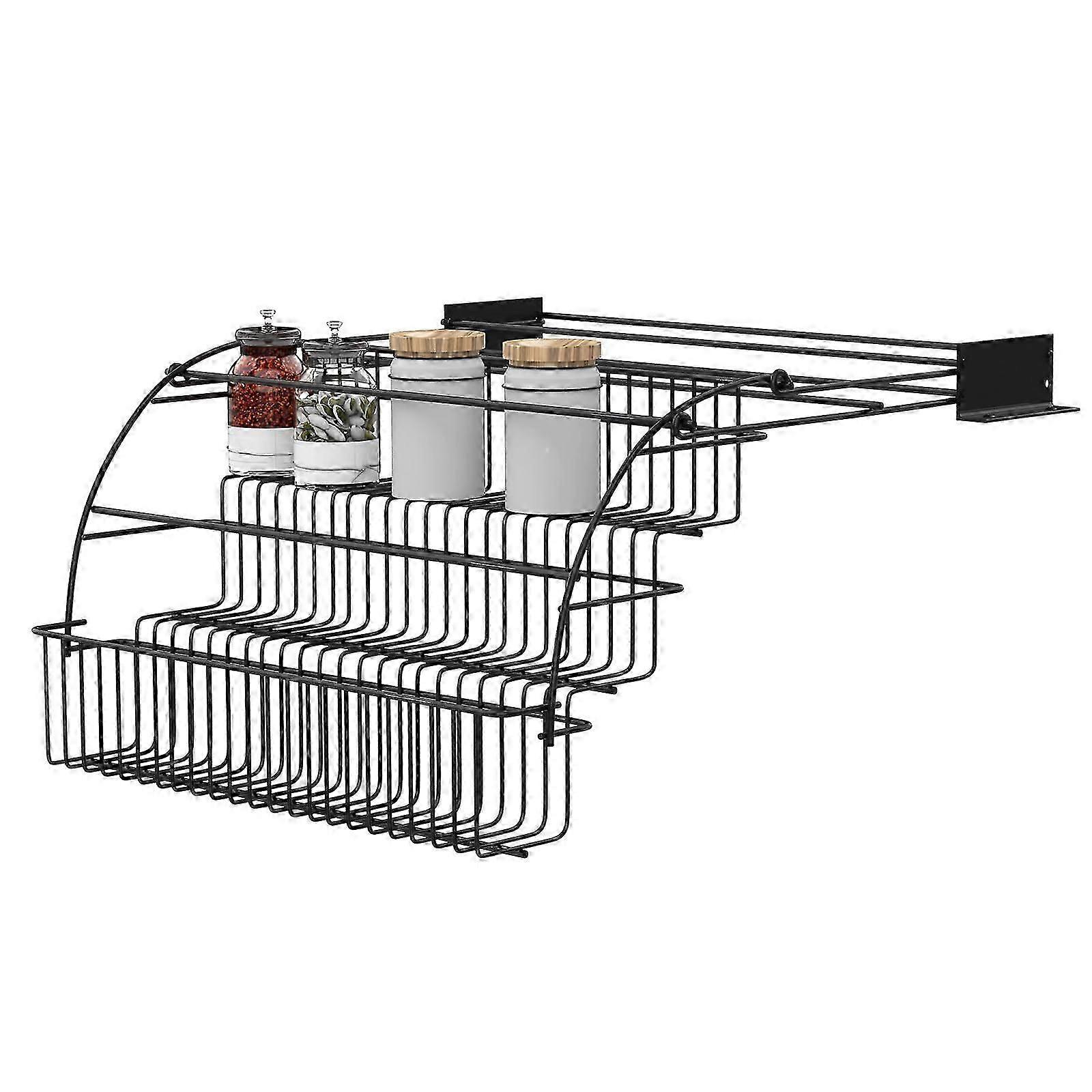 3 Tier Pull down Spice Rack, Metal Seasoning Organizer Step Retractable Storage Holder