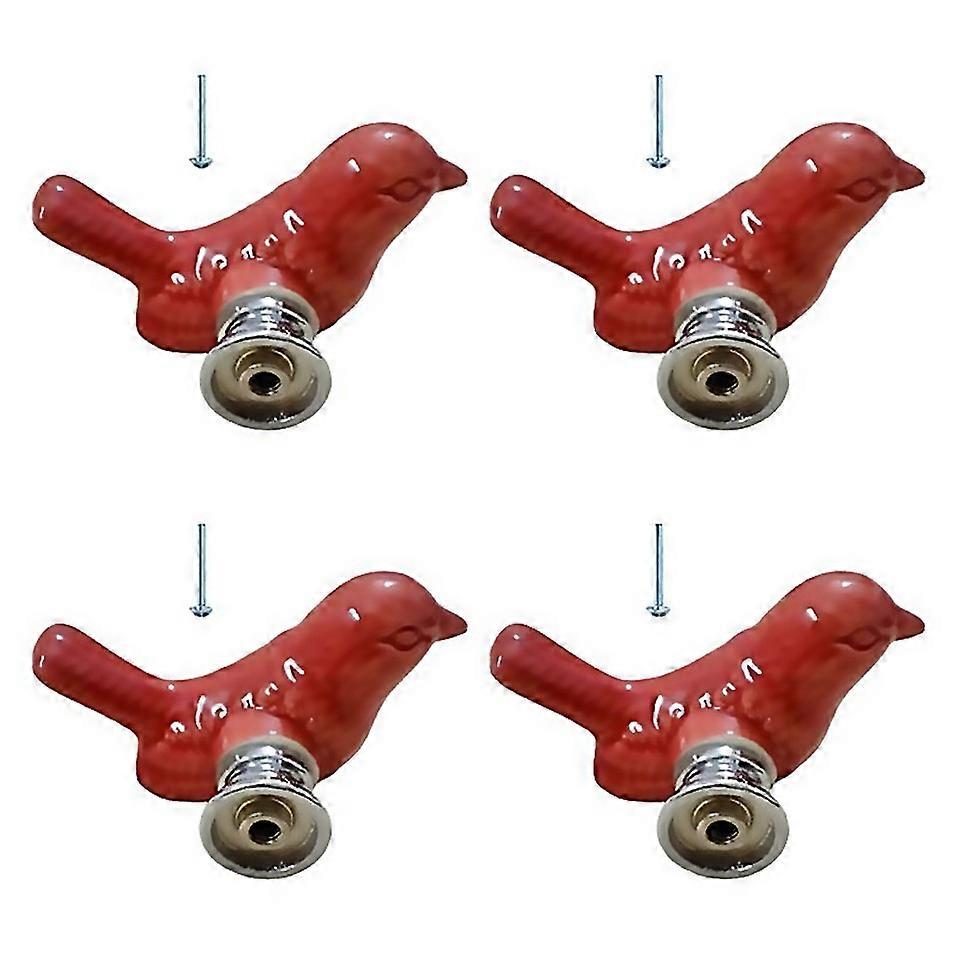 For 4pack Cute Bird Design Cabinet Door Knobs Green Red