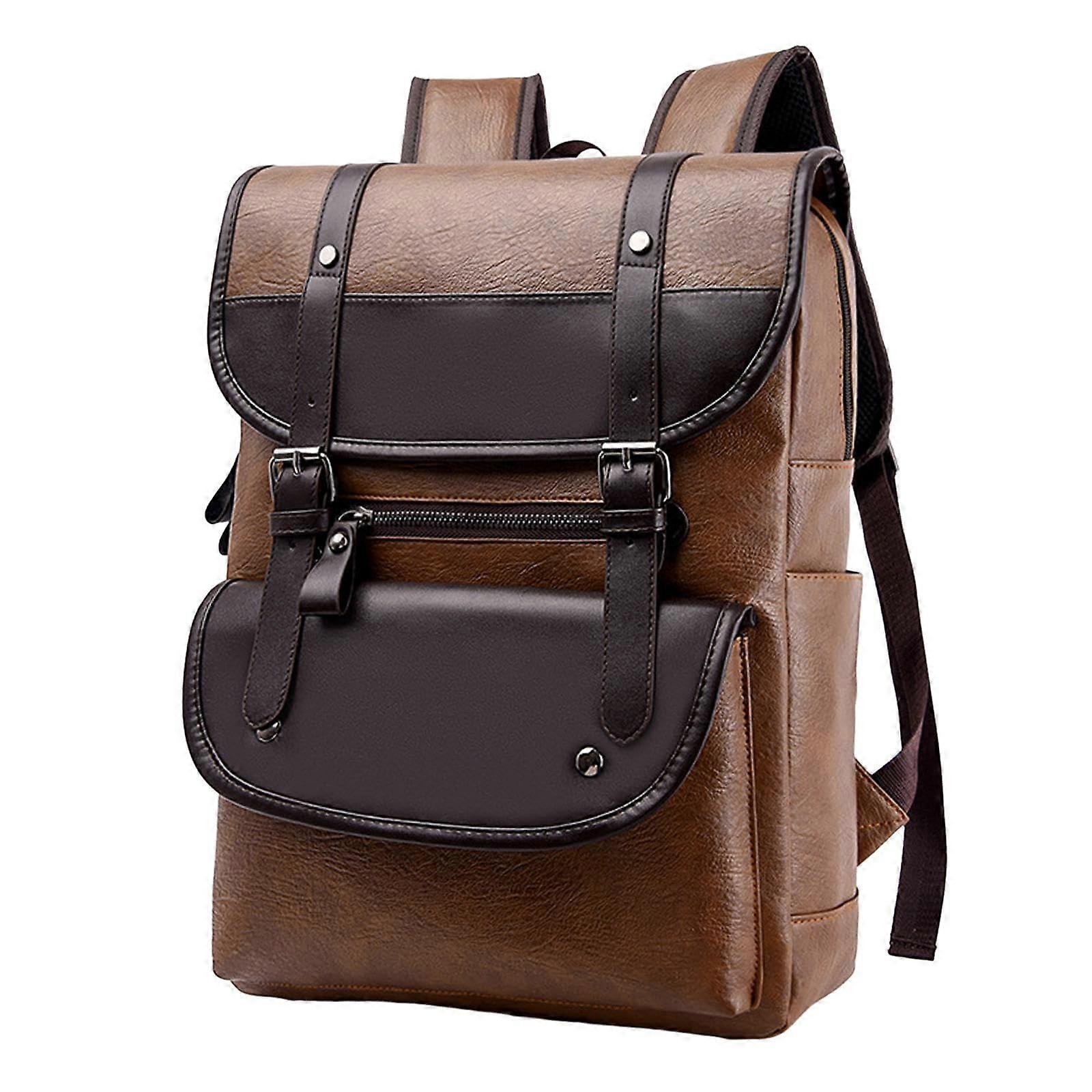 Laptop Backpack  Leather Computer Bag For Hiking And Overnight Work Khaki