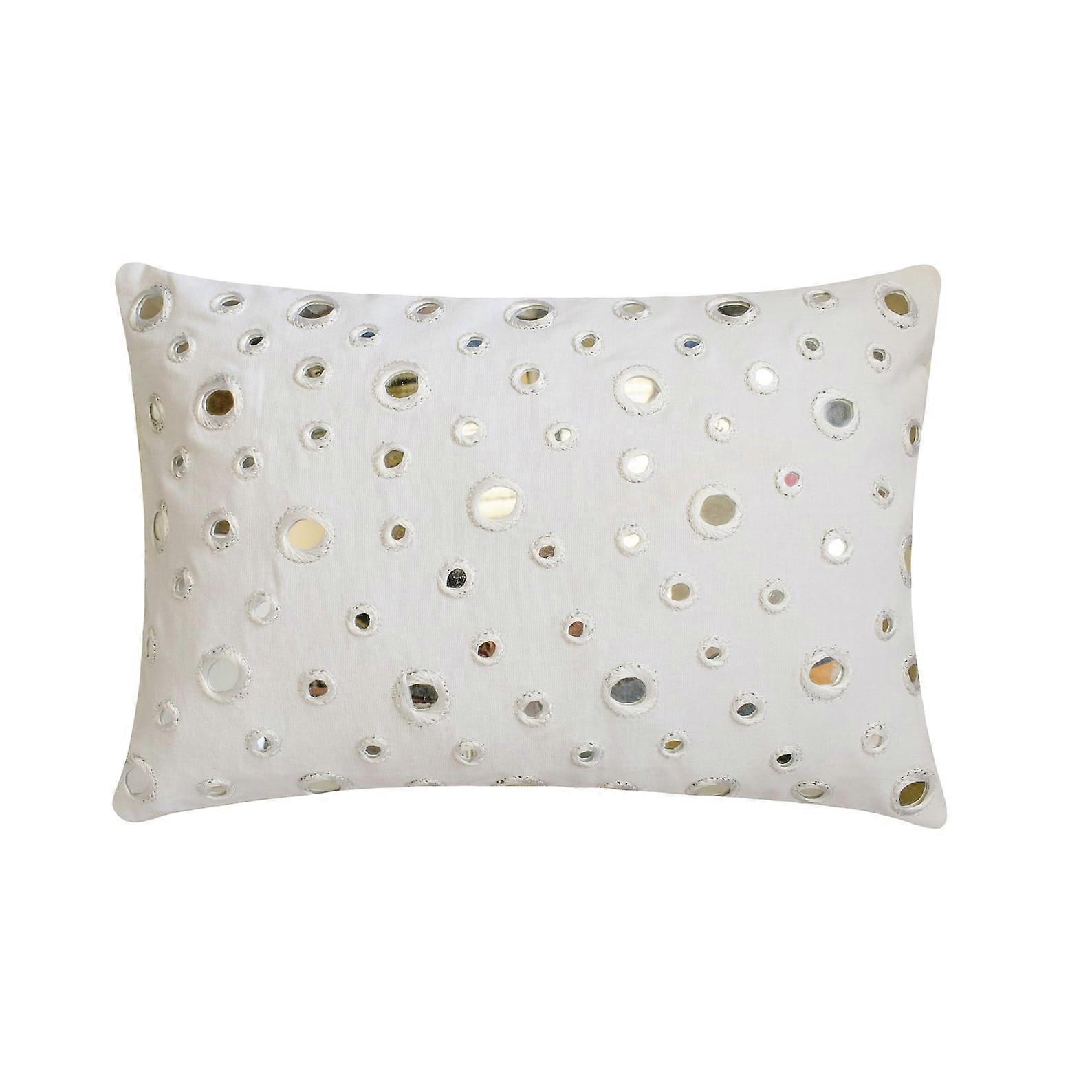 Zippered Standard Pillowcase, Handmade White Cotton Canvas Pillow Shams with Mirror Polka Dots, 20x26 inch (50x65 cm)