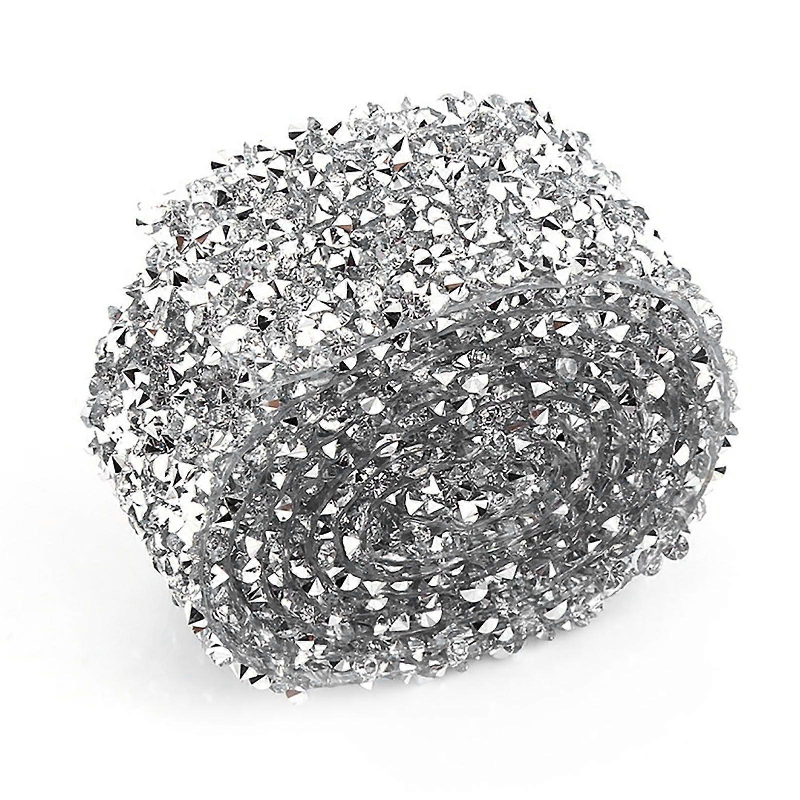1 Yard 3cm Width Sparkling Back Glue Crystal Rhinestone Decorative Banding Belt Silver