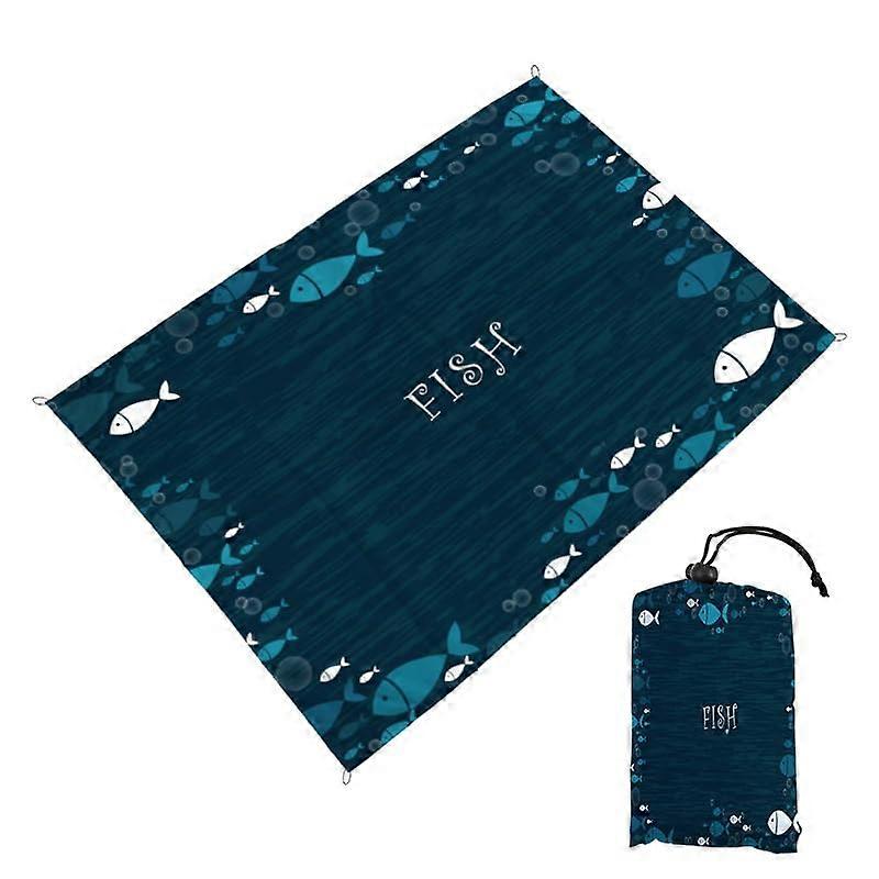 Beach Blanket Sandproof Picnic Blanket Waterproof Portable Foldable Beach Mat 200X210CM Fish Pattern Travel Camping