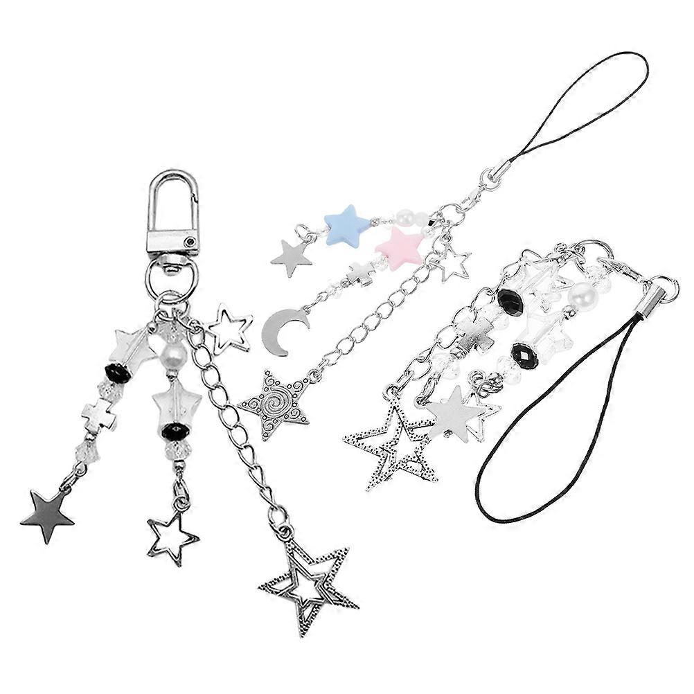 Star Phone Chain Mobile Pendant for Decoration 9Pcs Colorful Alloy Keychain