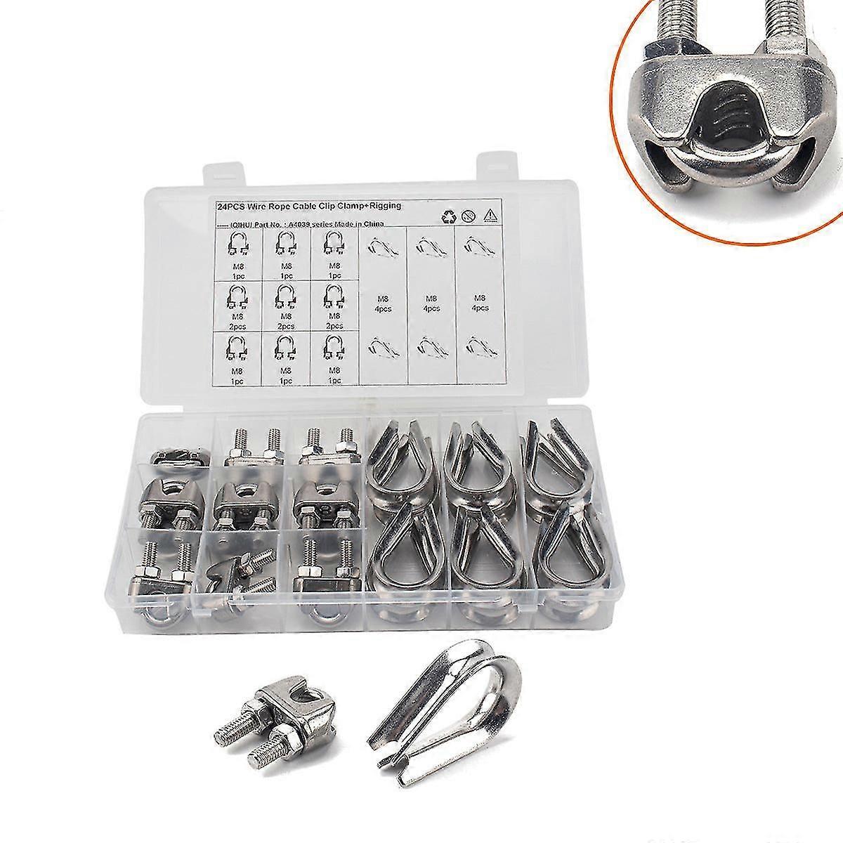 24Pcs M8 Stainless Steel 304 Wire Rope U-shaped Fixed Chuck With Triangle Ring