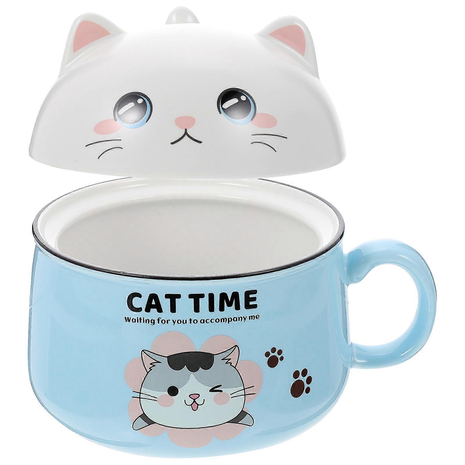 Blue Ceramic Cat Bowl for Home Use Practical Multi-Purpose Soup Bowl