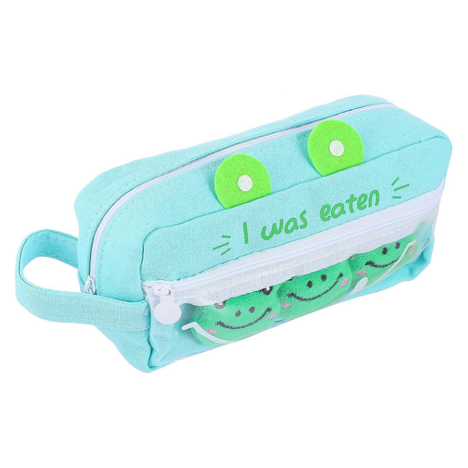 Cartoon Frog-Shaped Pencil Case 2Pcs Ideal Storage Solution For Students Green Canvas School Supplies