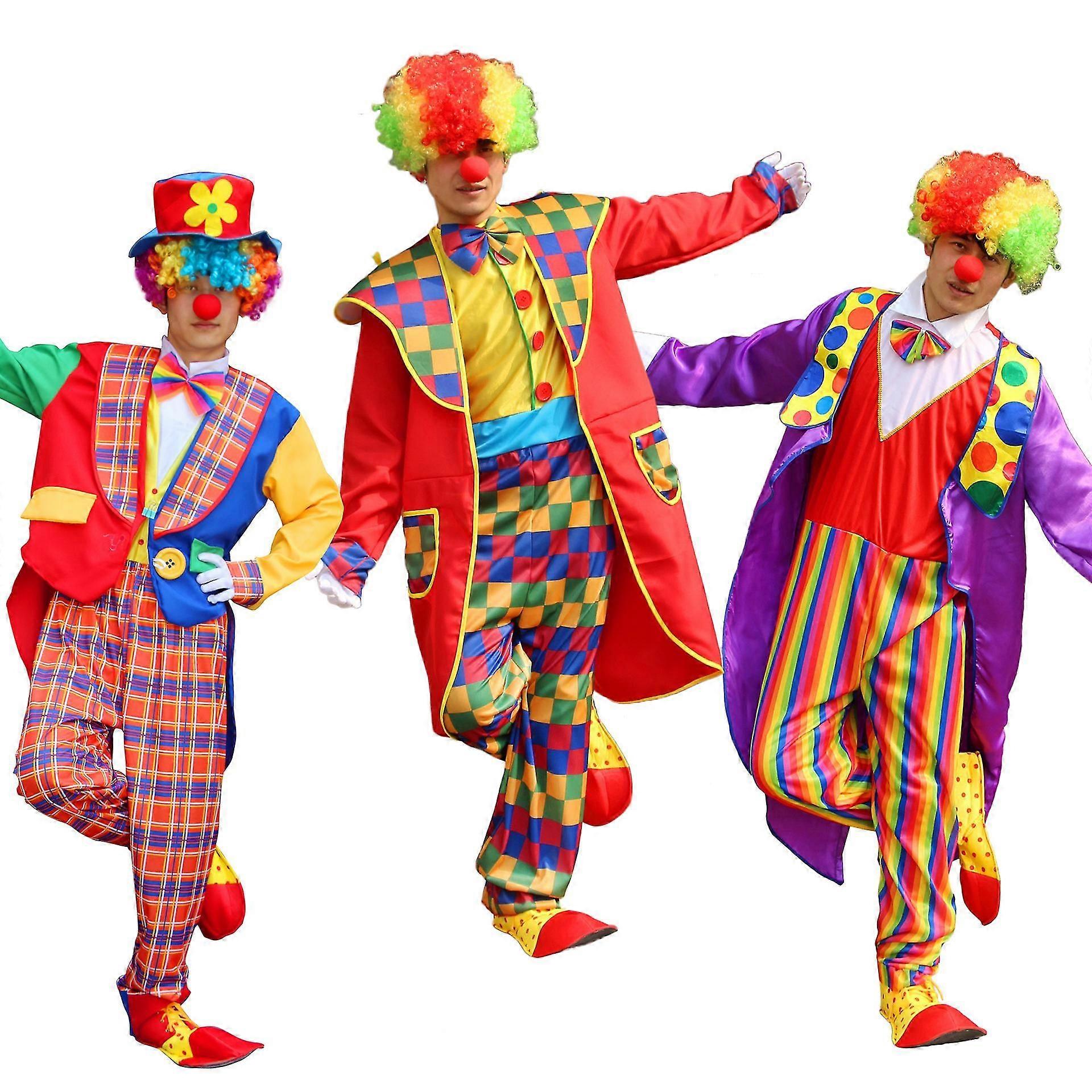 Halloween clownkostym för vuxna, clownkläder för män och kvinnor