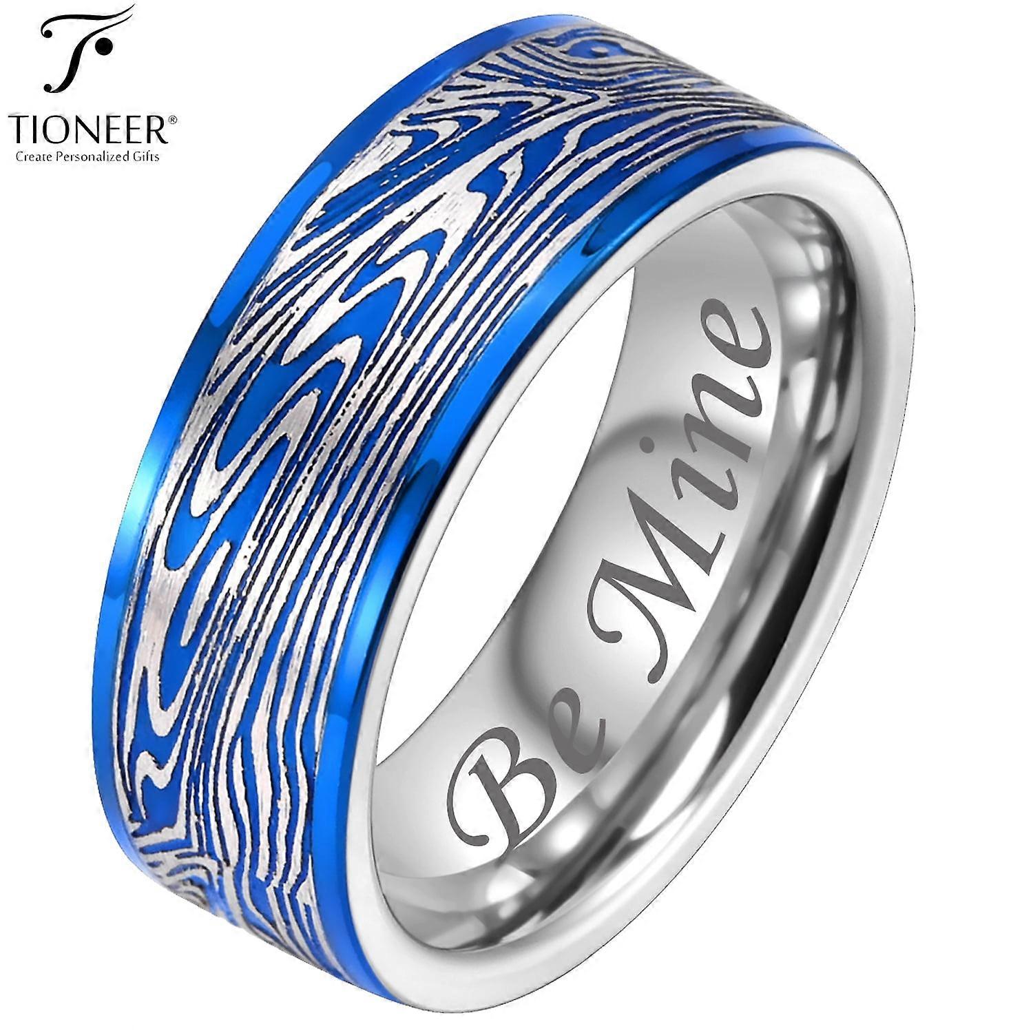 Tungsten Carbide Band w/ Flowing River Damascus Design 8mm Ring in Black or Blue