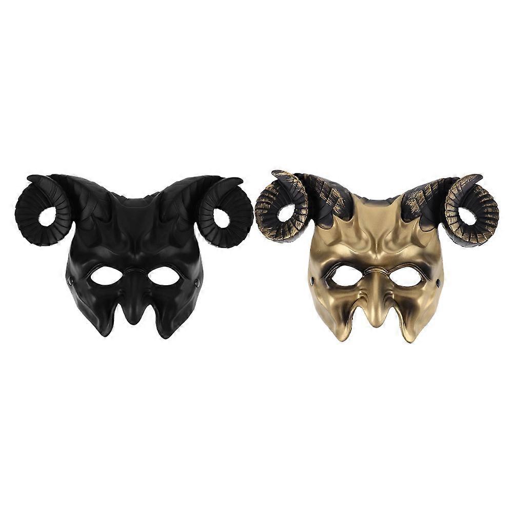 Half Face Goat Skull Mask with RAM Horns for Costume Party 2Pcs