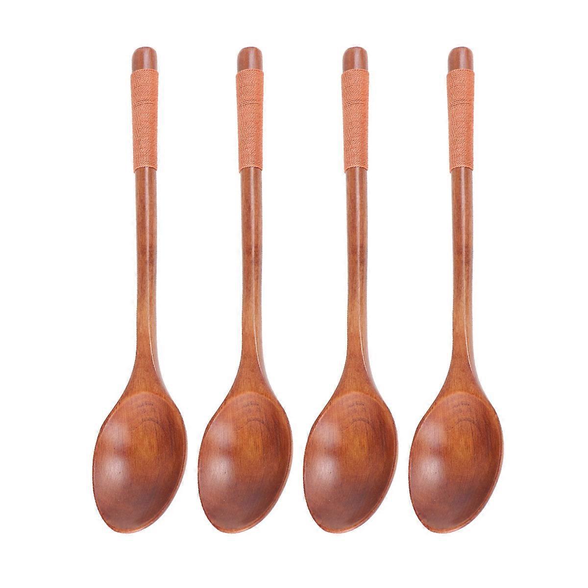 Wooden Spoons Long Handle Stirring Spoons for Eating Soup 8Pcs Set