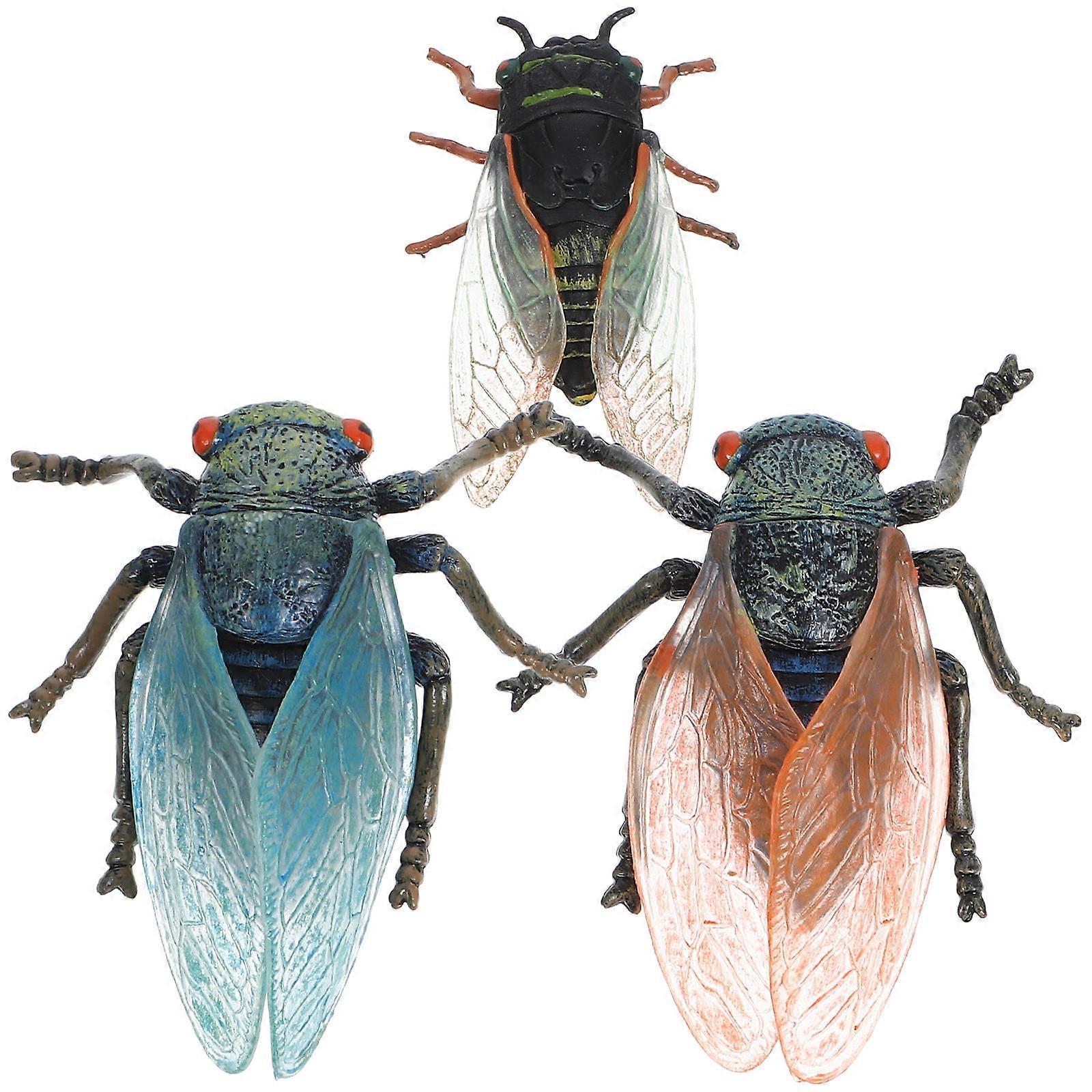 Lifelike Insect Figurines Cicada Model Indoor Decoration Durable Abs Material Educational Tool 3Pcs