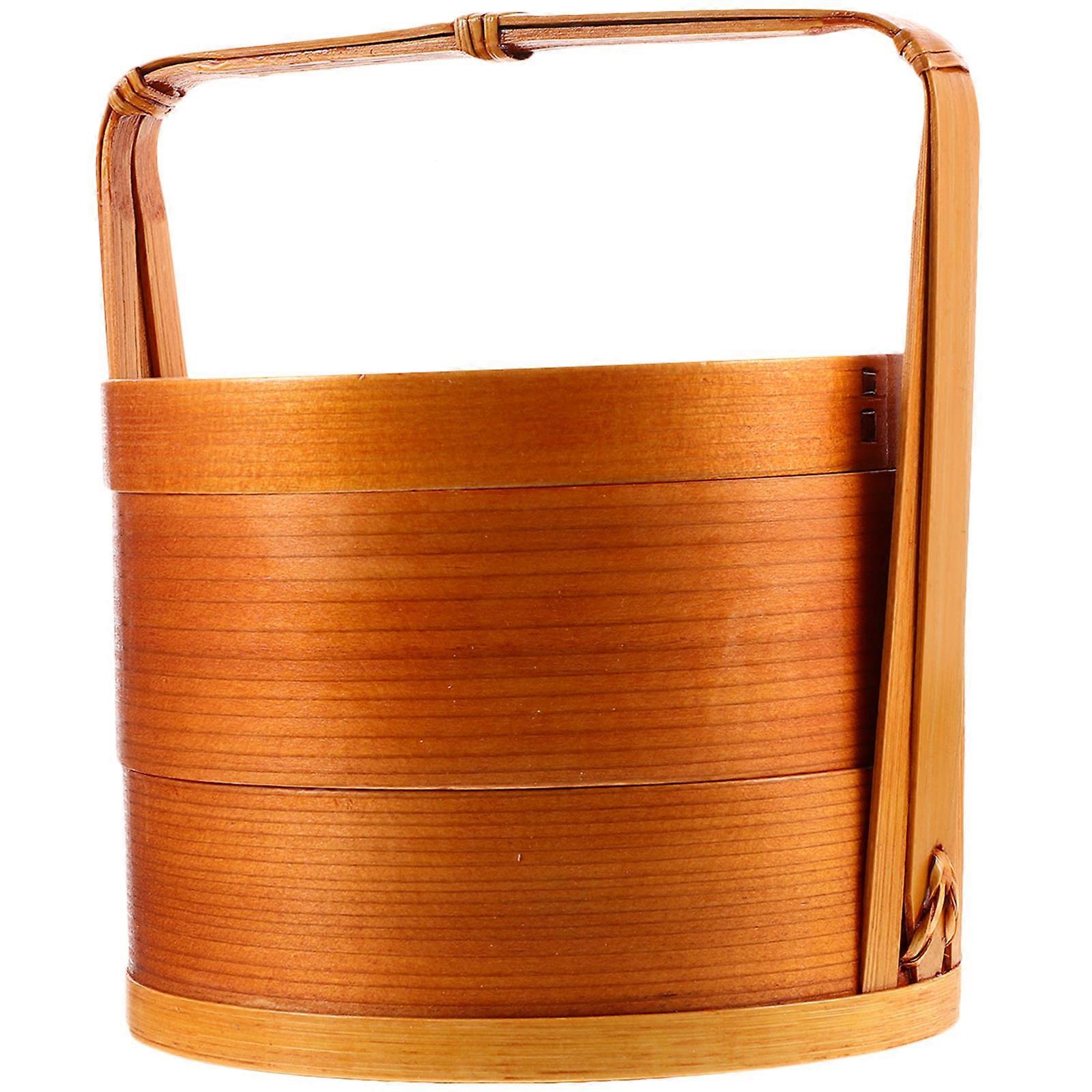 Double Layer Wooden Bento Box for Storage 2Pcs Portable Lunch Container