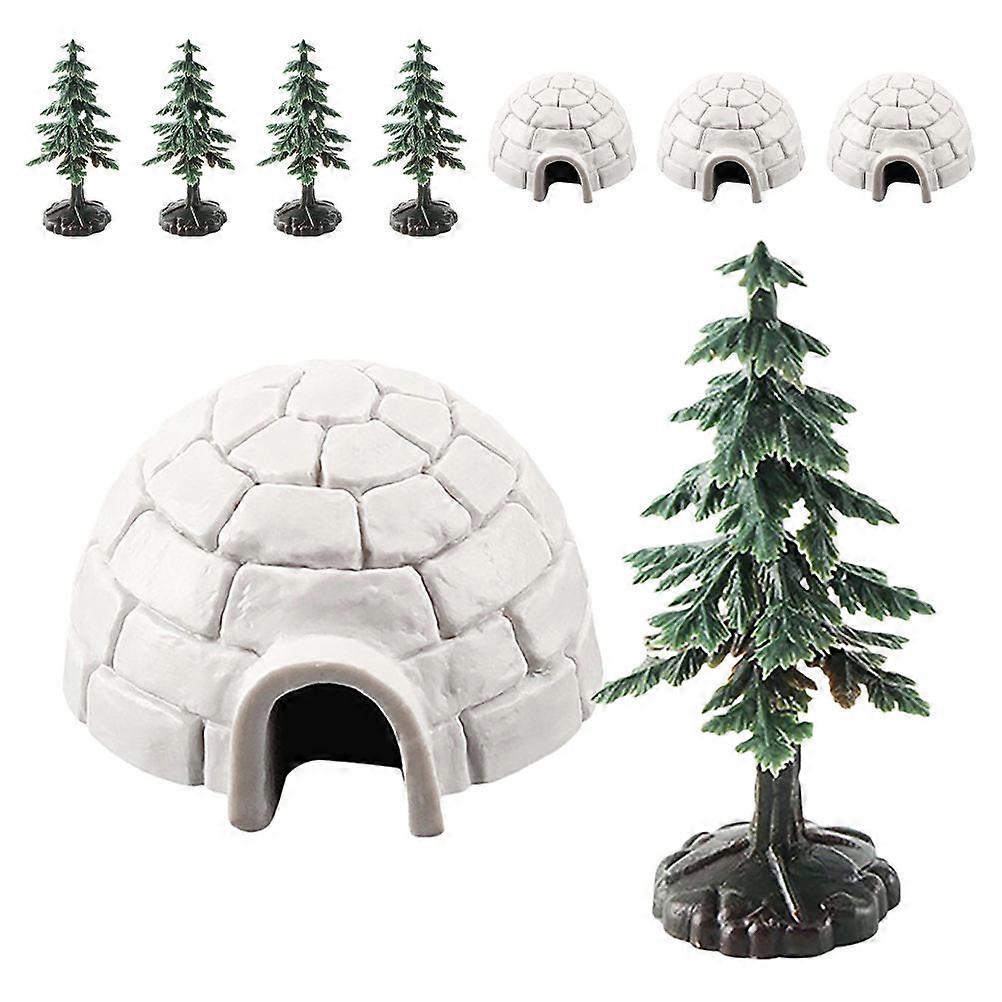 Miniature Igloo Toys With Christmas Tree Figurines Ideal For Birthday Party And Arctic Themed Events Decorative Use 2 Sets