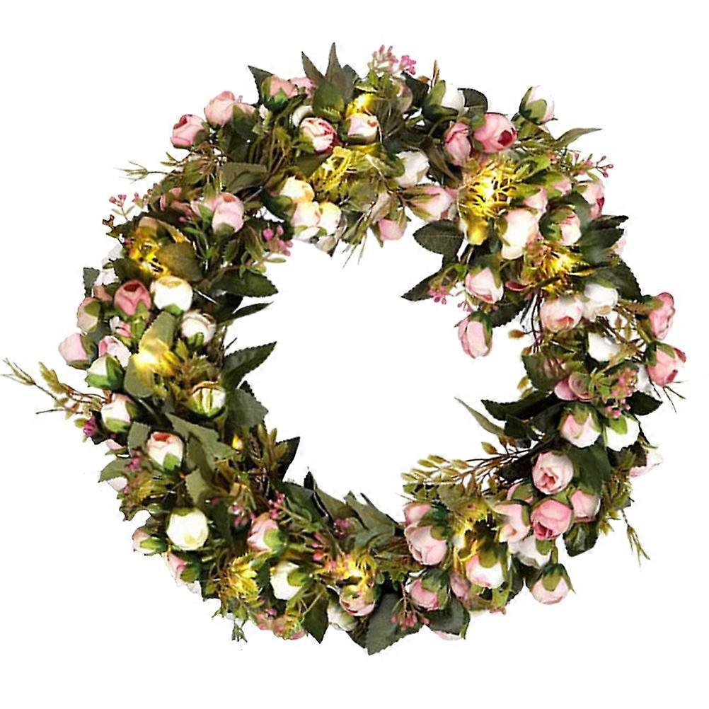 Simulation Rose Wreath for Wedding Decor with Light 2Pcs Artificial Flower Garland