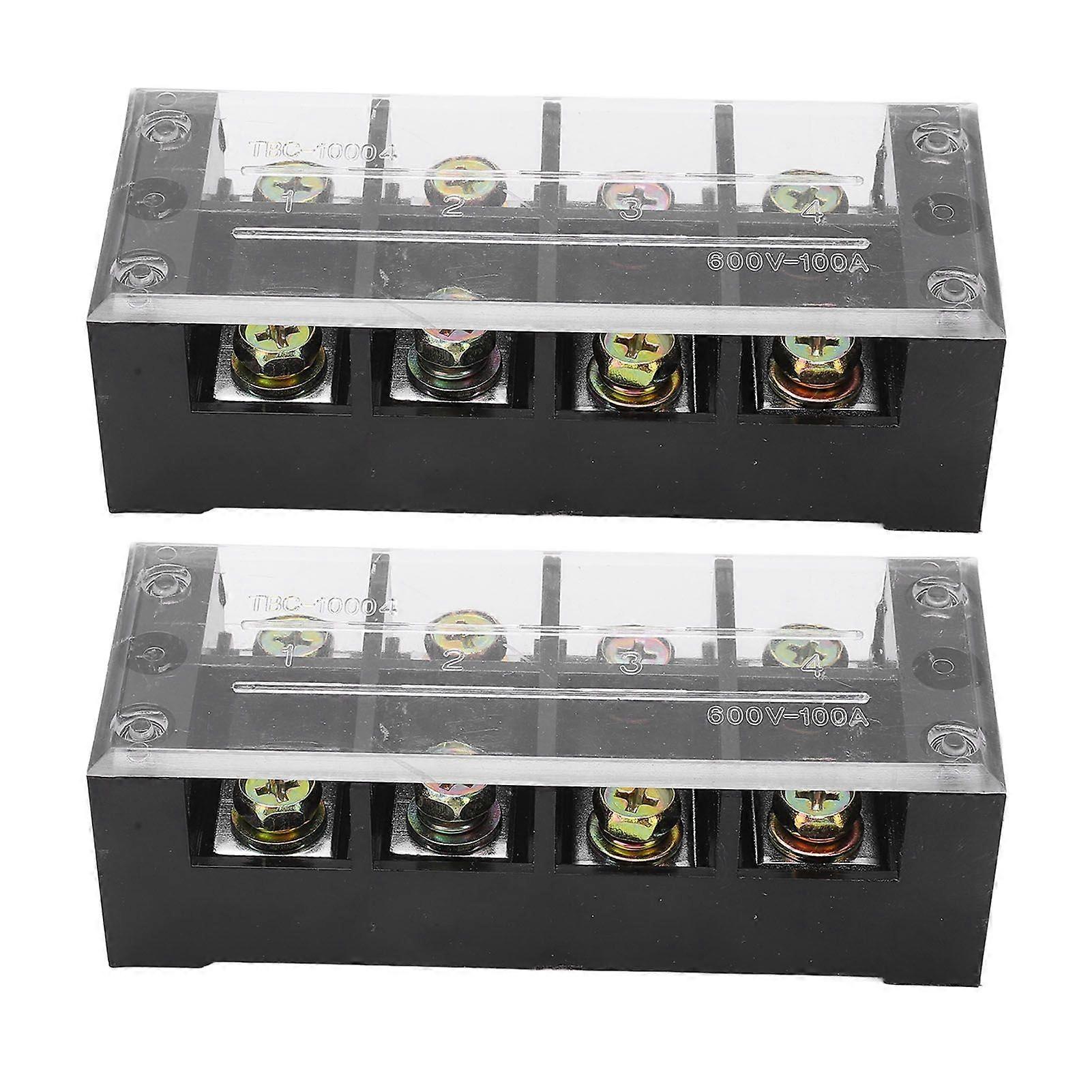 2pcs Terminal Strip 100A 600V TBC Fixed Type PC Iron Dual Row Screw Terminal Block for Distribution Systems Lighting 4 Bits (1004)