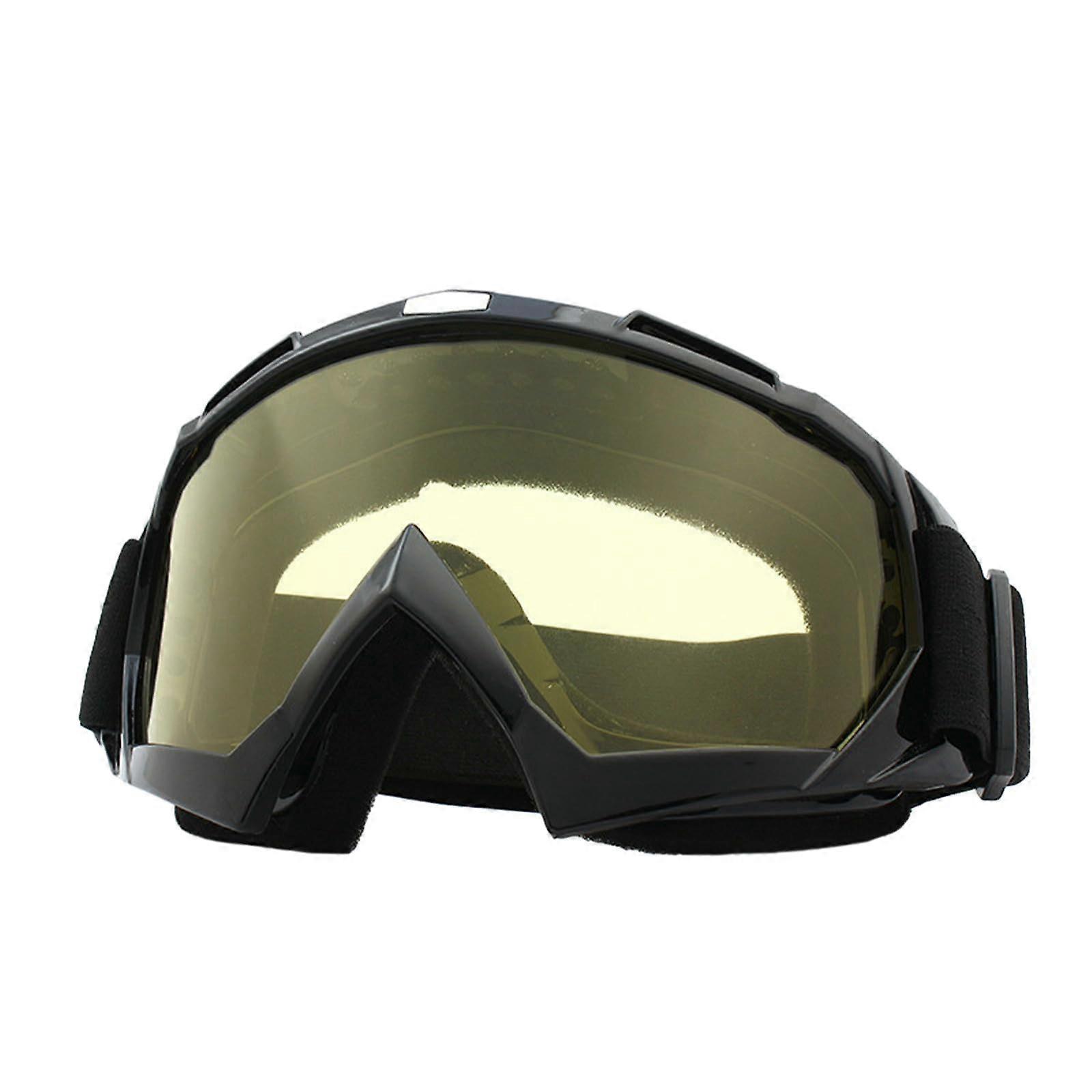 Outdoor Sports Glasses, Black Frame Off-Road Motorcycle Riding Windproof Goggles with Yellow Lens Protection