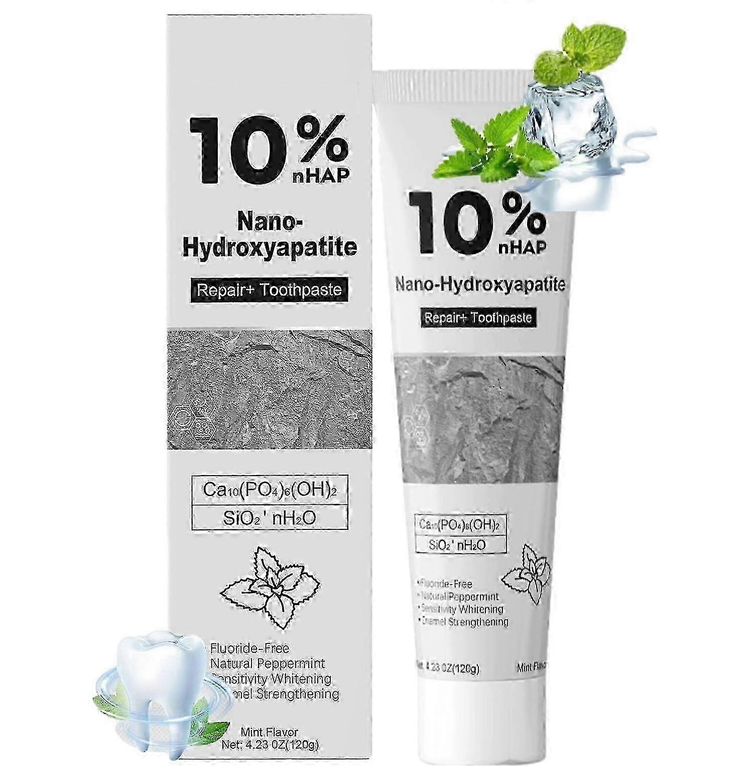 10% nHAP Nano Hydroxyapatite Toothpaste, Fluoride-Free Enamel Repair & Whitening Toothpaste with Cool Mint