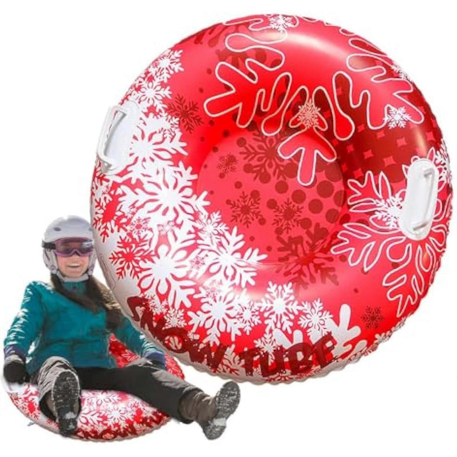 Inflatable Sled Snow Tube For Sledding, HeavyDuty Winter Outdoor Toy, Red, Kids Parks Backyards Beaches