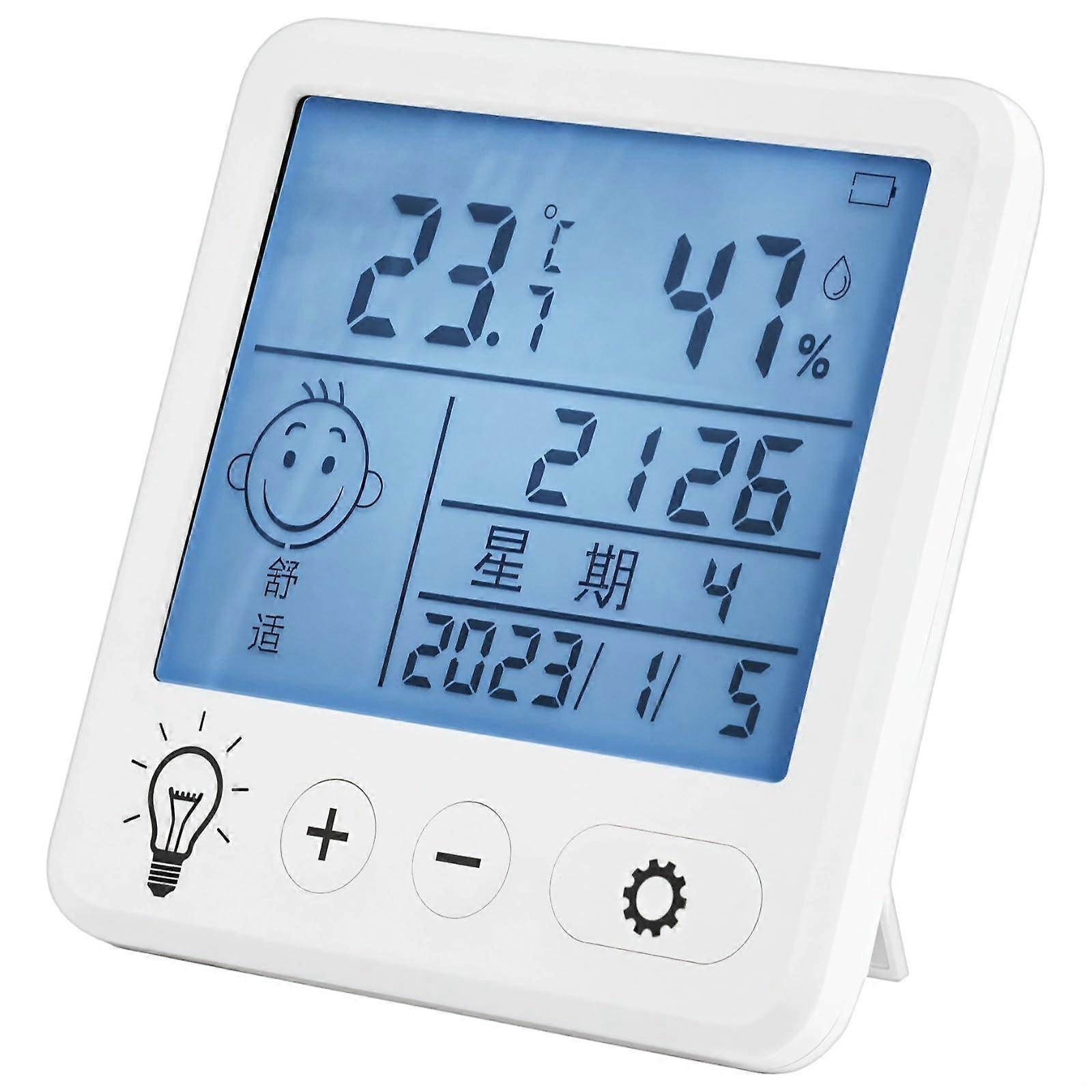Digital Weather Station With Backlit Display, USB Rechargeable Temperature And Humidity Monitor, Alarm Clock Function