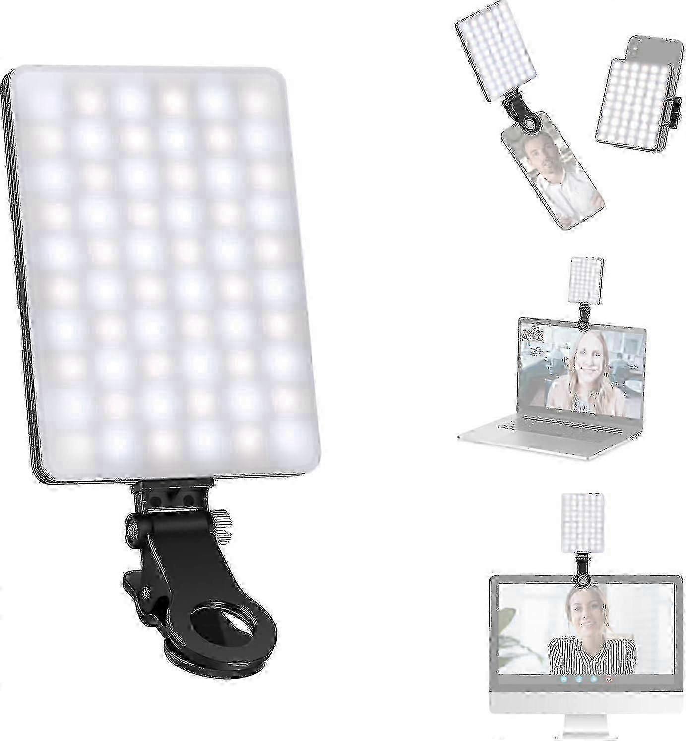 Selfie Light with Front & Back Phone Clip, High Power 60 LED 2000mAh Rechargeable CRI 95+, 3 Light Modes, Portable Clip on Light for Tablet/Lap