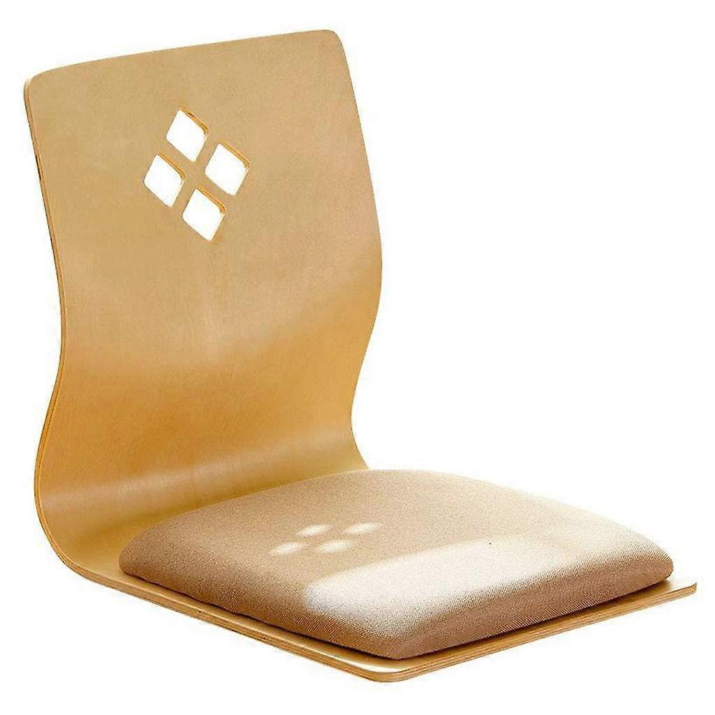 Padded Portable Floor Bay Window Backrest Natural Wood Frame Cotton Linen Fabric Breathable For Meditation And Yoga